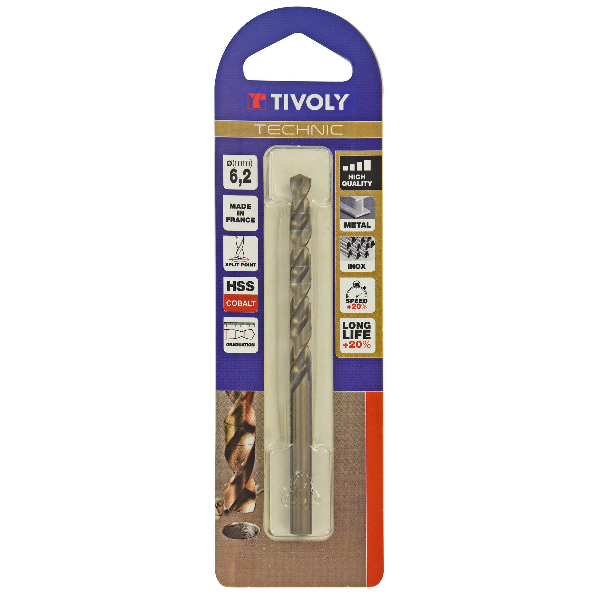 Ø: 6.2 / L: 101 / Broca para metal HSS-E5 (cobalto 5 %) -Afilado SPLIT POINT -Graduada SLR (Blíster)