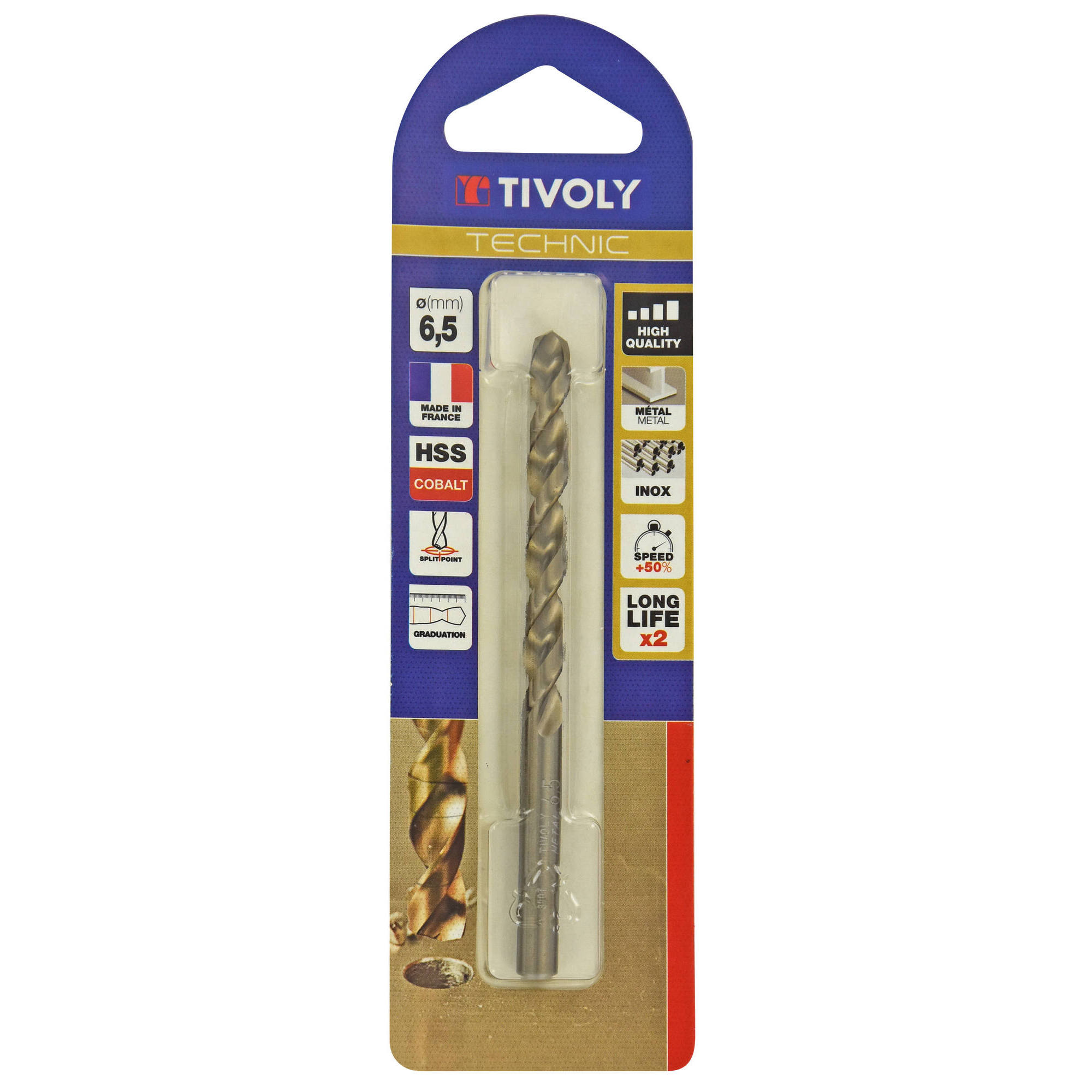 Ø: 6.5 / L: 101 / Broca para metal HSS-E5 (cobalto 5 %) -Afilado SPLIT POINT -Graduada SLR (Blíster)