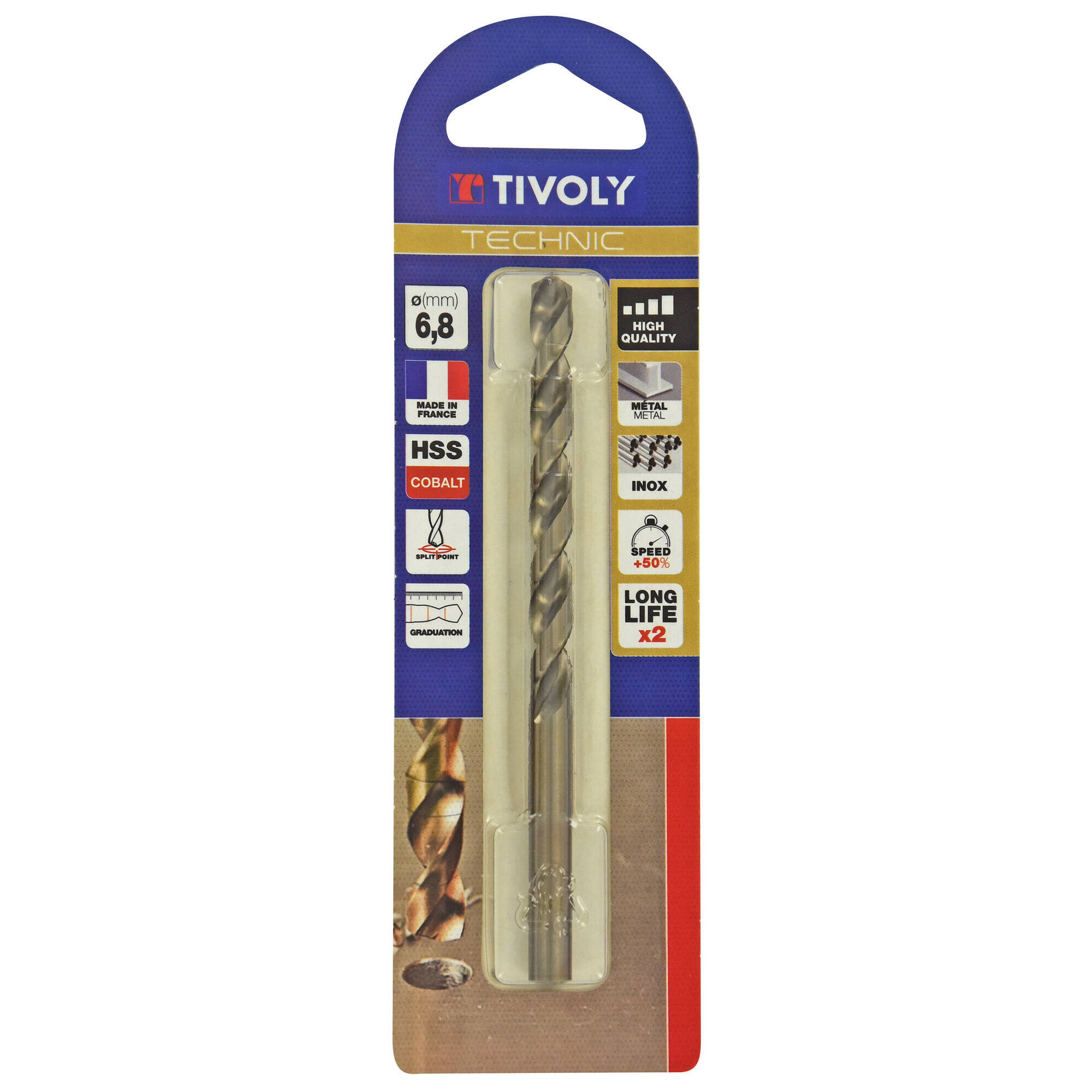 Ø: 6.8 / L: 109 / Broca para metal HSS-E5 (cobalto 5 %) -Afilado SPLIT POINT -Graduada SLR (Blíster)