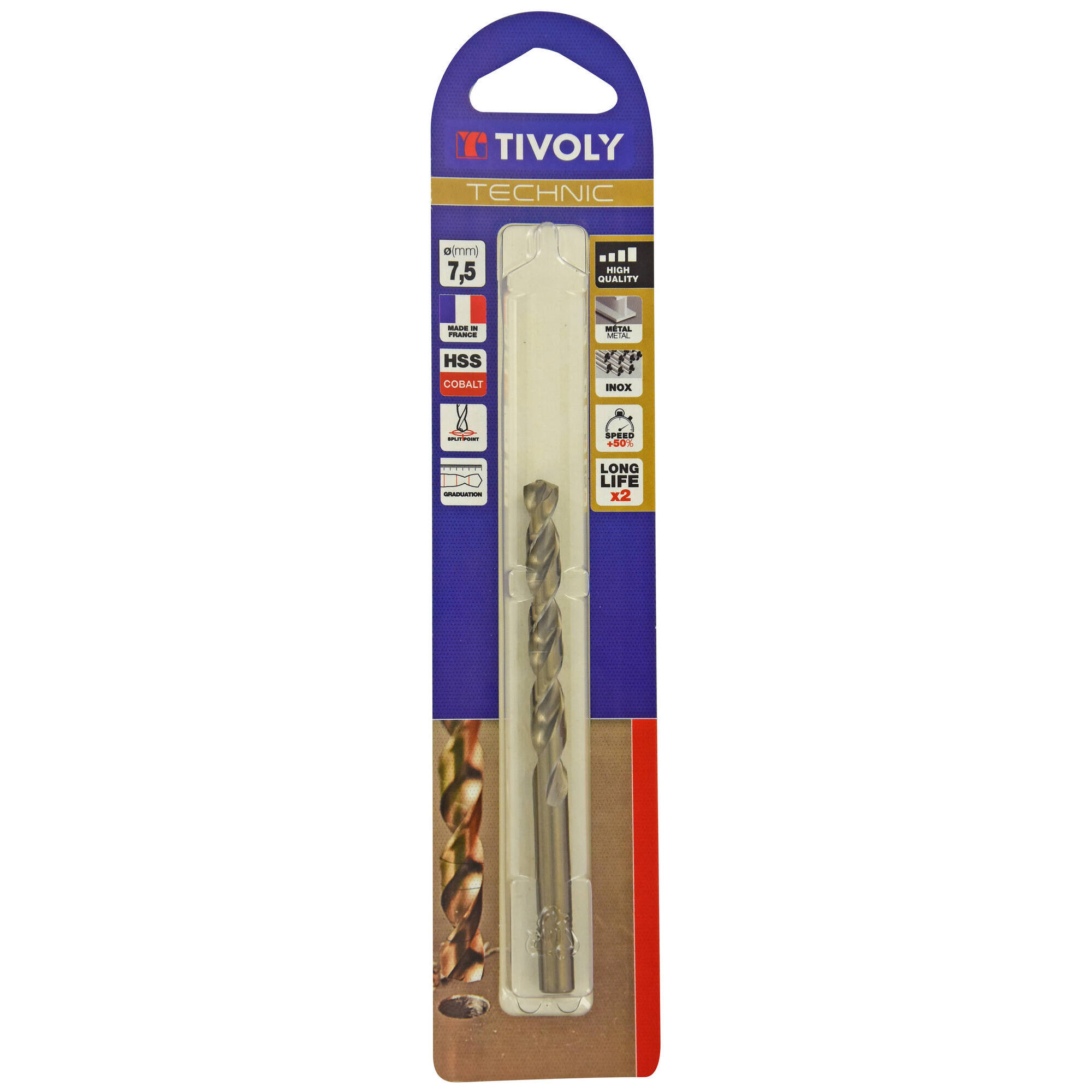 Ø: 7.5 / L: 109 / Broca para metal HSS-E5 (cobalto 5 %) -Afilado SPLIT POINT -Graduada SLR (Blíster)