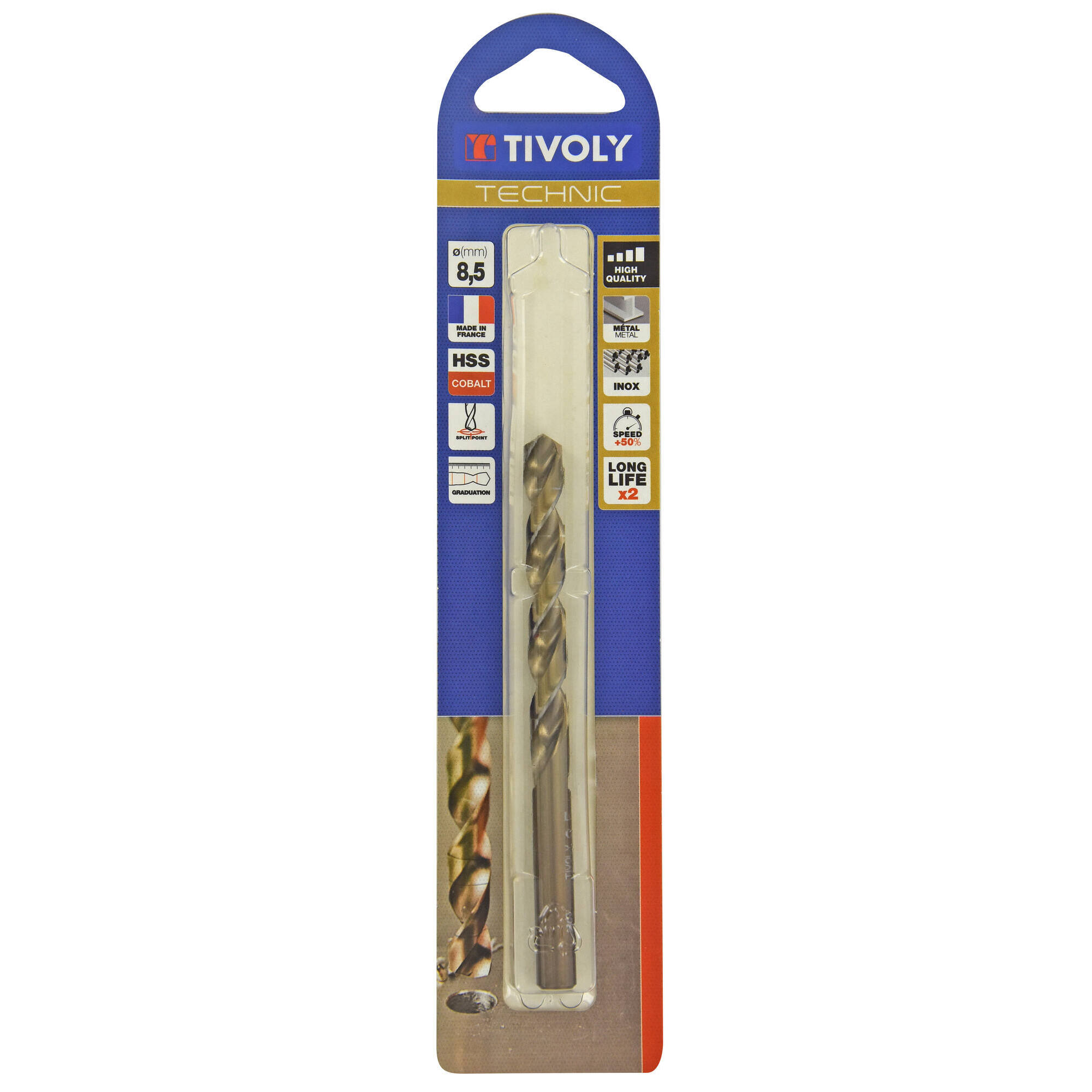 Ø: 8.5 / L: 117 / Broca para metal HSS-E5 (cobalto 5 %) -Afilado SPLIT POINT -Graduada SLR (Blíster)