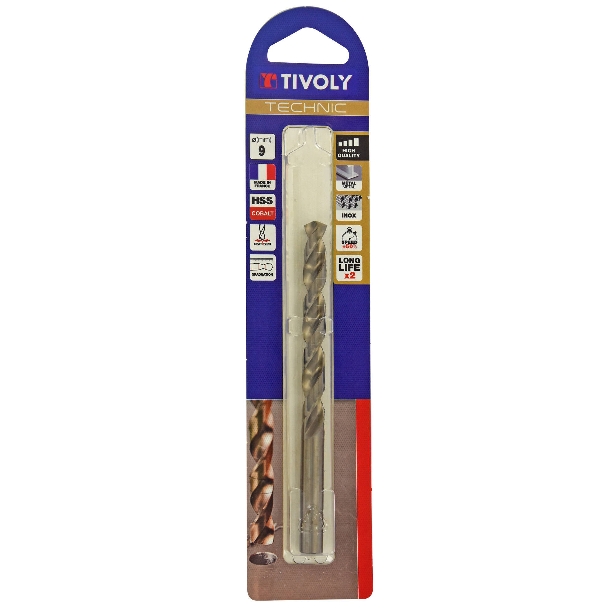 Ø: 9 / L: 125 / Broca para metal HSS-E5 (cobalto 5 %) -Afilado SPLIT POINT -Graduada SLR (Blíster)