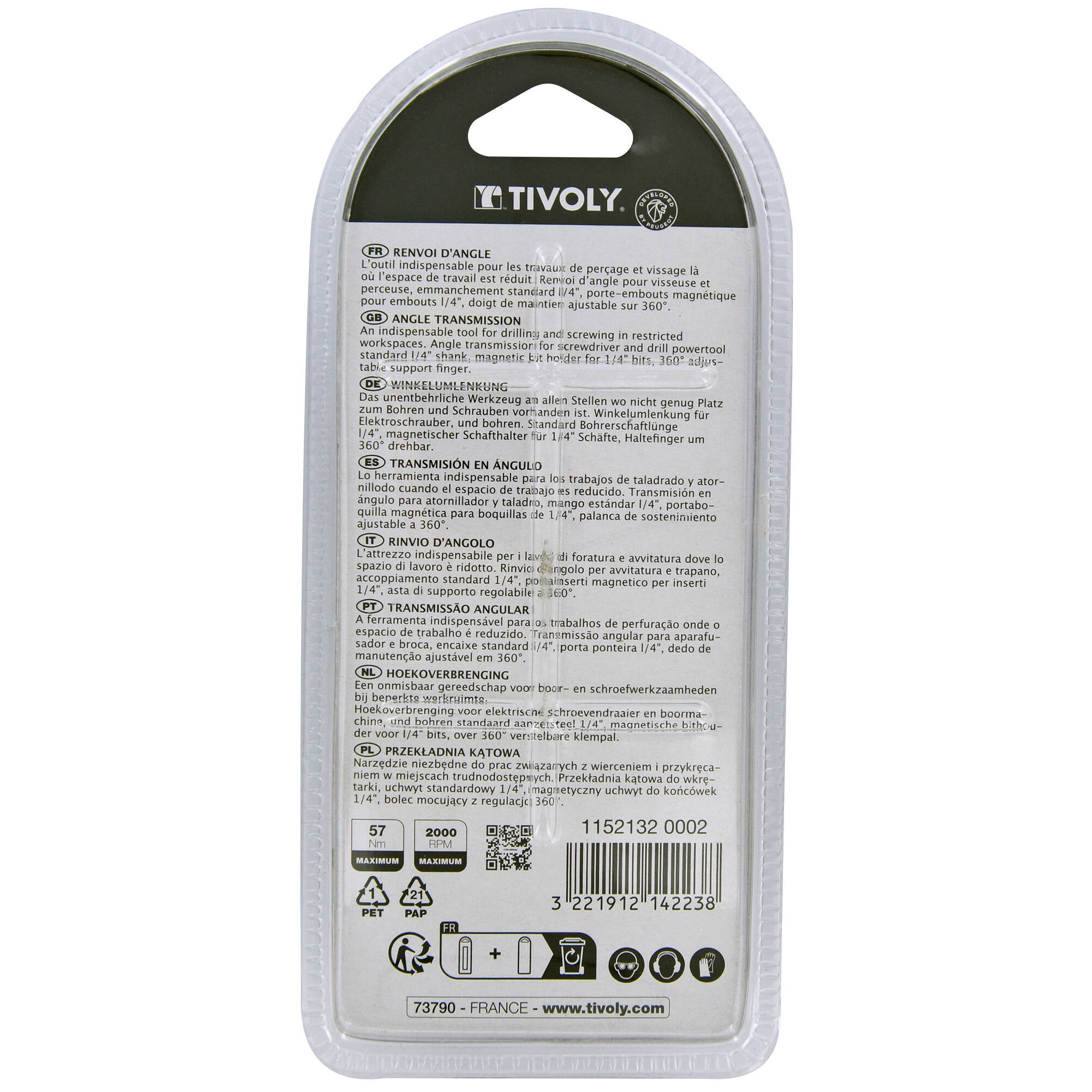 Porta-puntas angular 57 Nm- 2000 rpm máx.