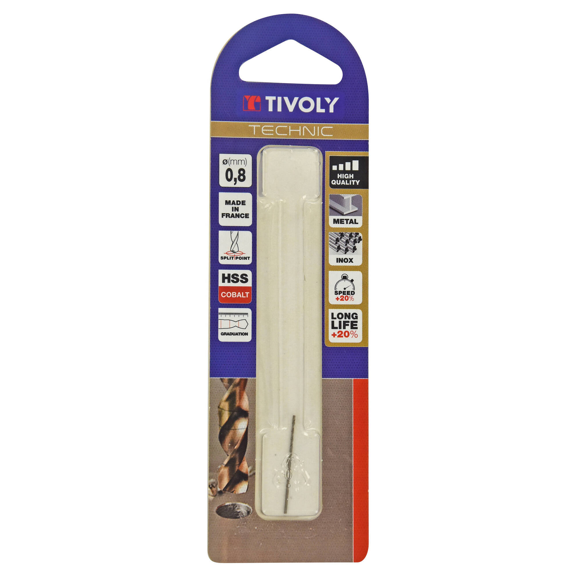 Ø: 0.8 / L: 30 / Broca para metal HSS-E5 (cobalto 5 %) -Afilado SPLIT POINT -Graduada SLR (Blíster)