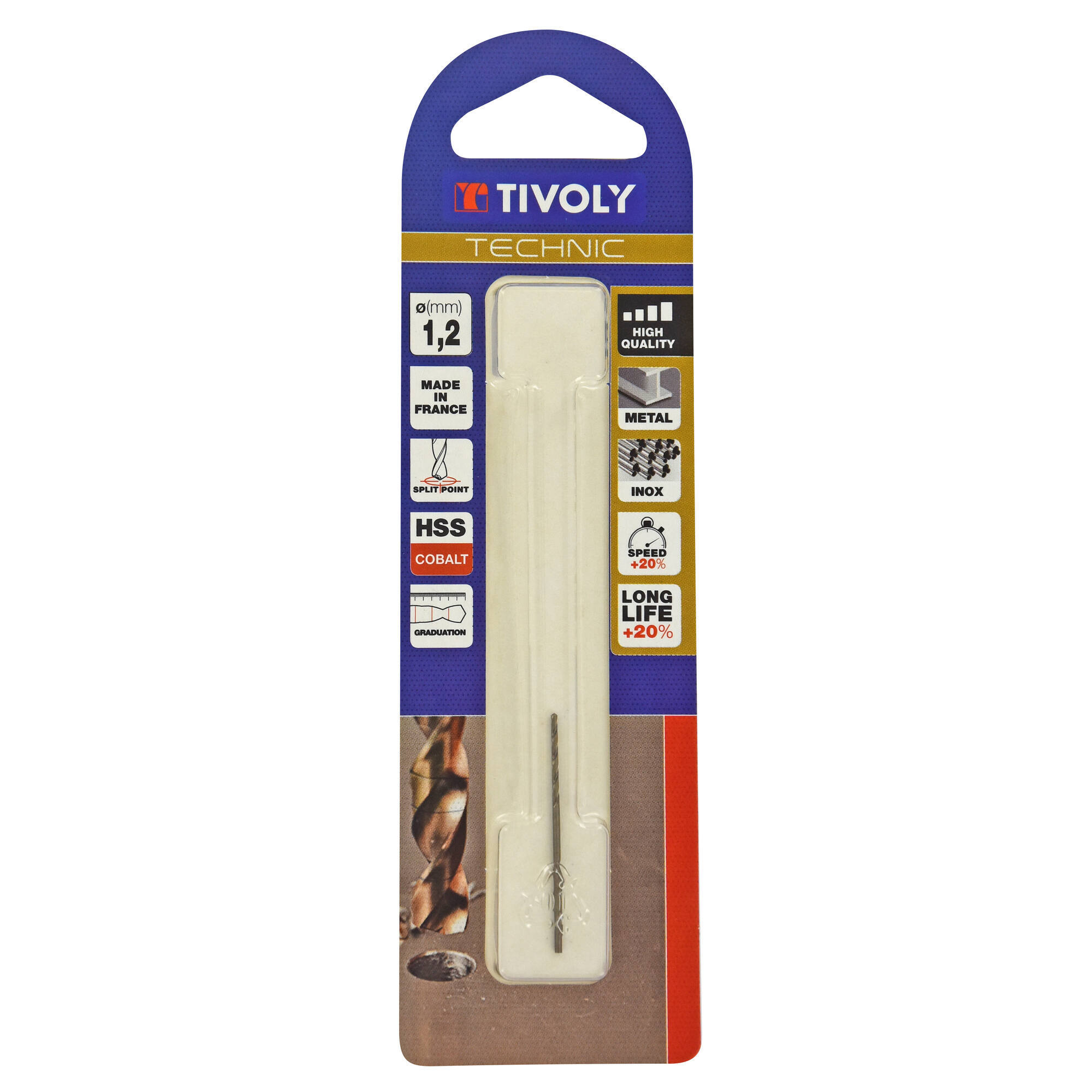 Ø: 1.2 / L: 38 / Broca para metal HSS-E5 (cobalto 5 %) -Afilado SPLIT POINT -Graduada SLR (Blíster)