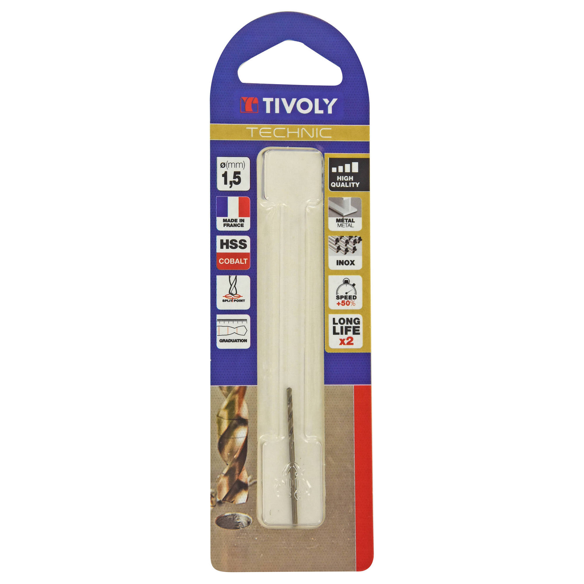 Ø: 1.5 / L: 40 / Broca para metal HSS-E5 (cobalto 5 %) -Afilado SPLIT POINT -Graduada SLR (Blíster)