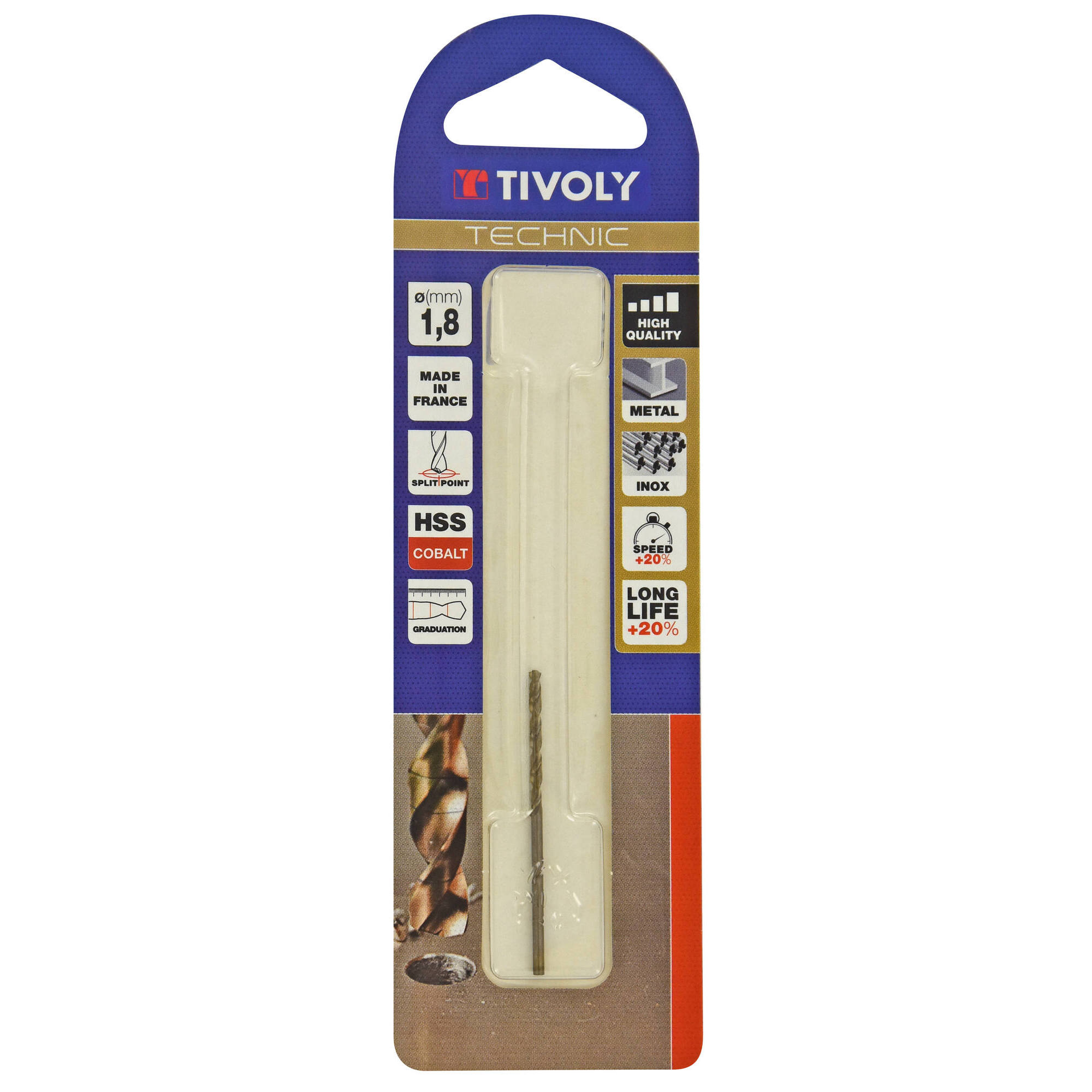 Ø: 1.8 / L: 46 / Broca para metal HSS-E5 (cobalto 5 %) -Afilado SPLIT POINT -Graduada SLR (Blíster)