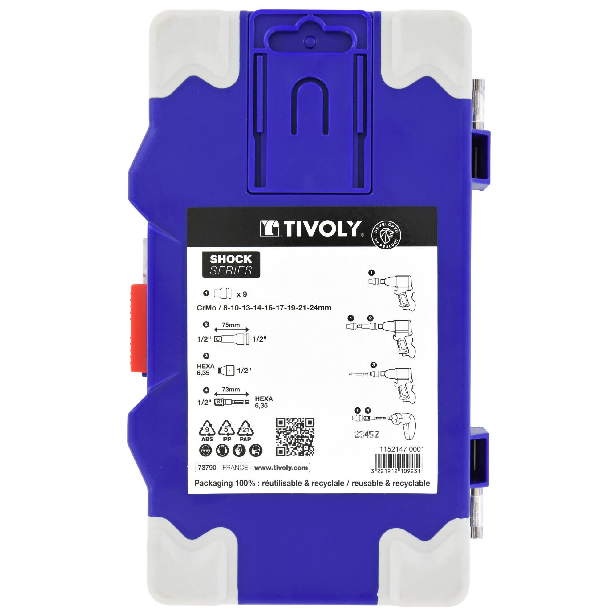 12 piezas - 9 lvasos de impacto Ø 8 a 24 mm + 2 adaptadores + 1 extensión -IMPACTO