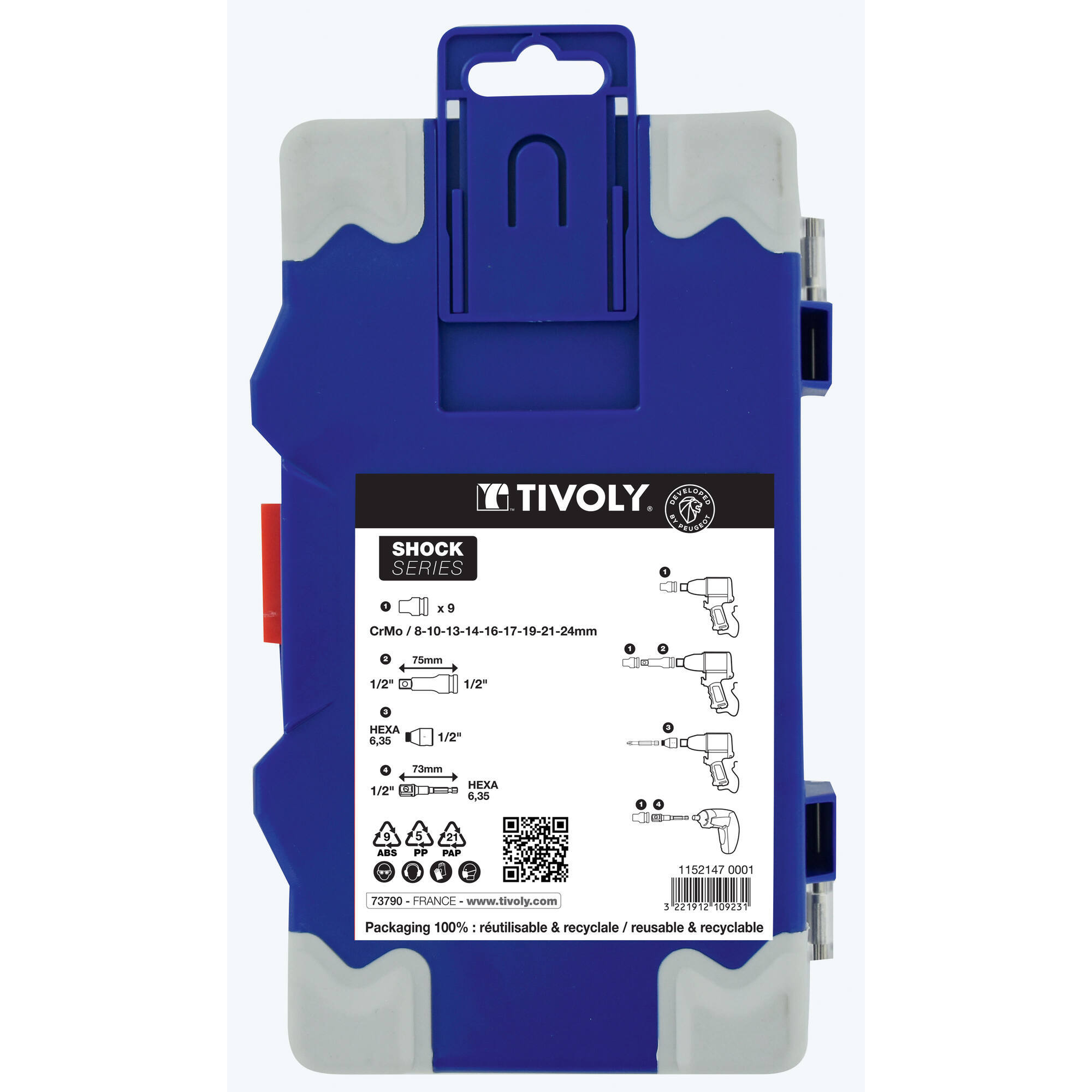12 piezas - 9 lvasos de impacto Ø 8 a 24 mm + 2 adaptadores + 1 extensión -IMPACTO