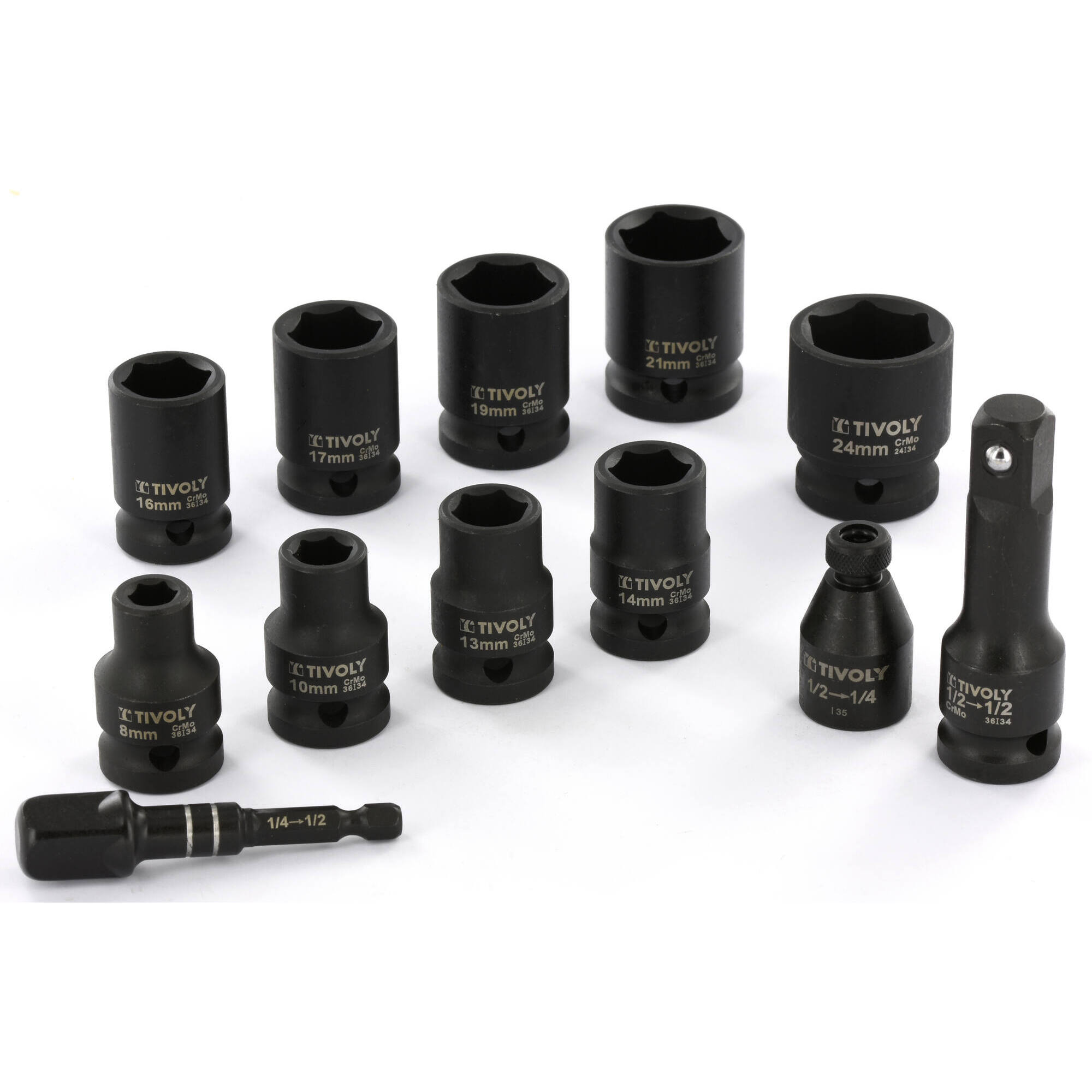 12 piezas - 9 lvasos de impacto Ø 8 a 24 mm + 2 adaptadores + 1 extensión -IMPACTO