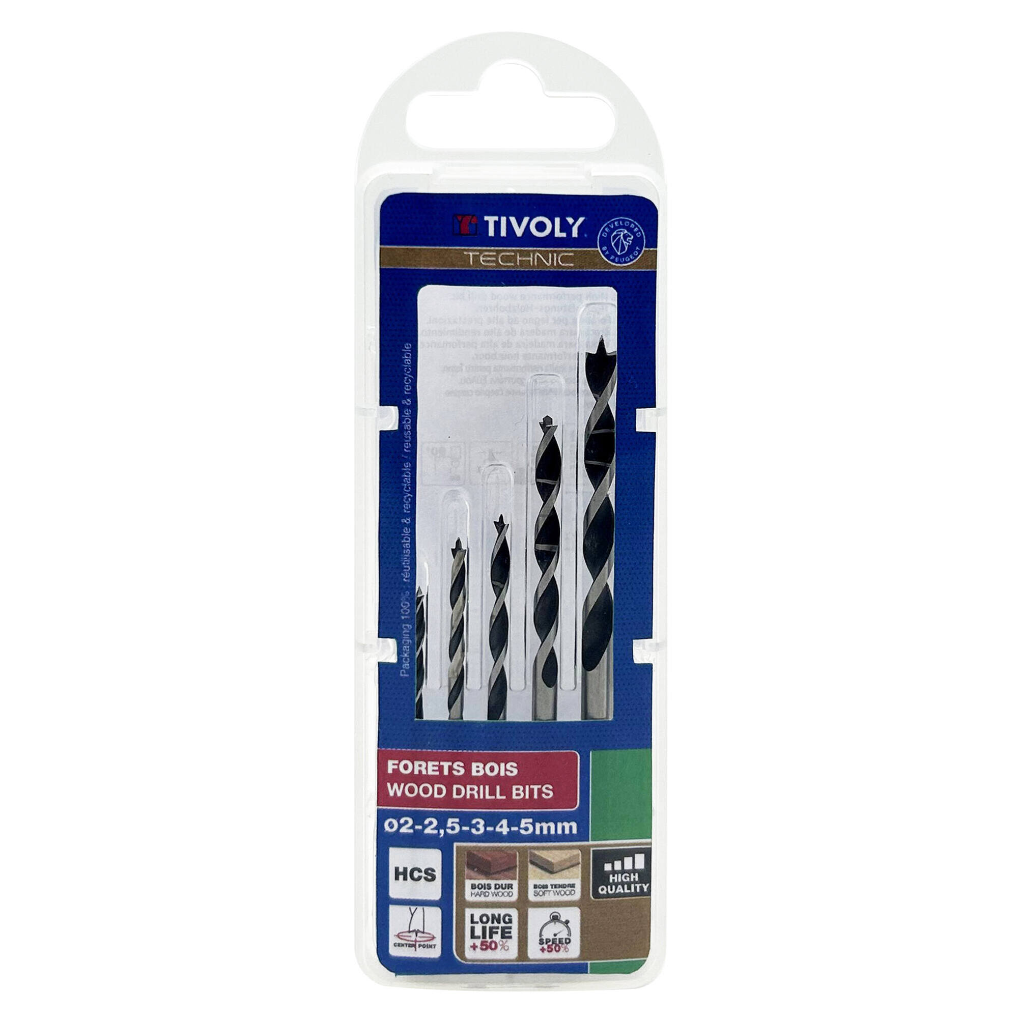 10863870002 - 5 brocas para madera 3 puntas graduadas SLR Ø 2 a 5 mm