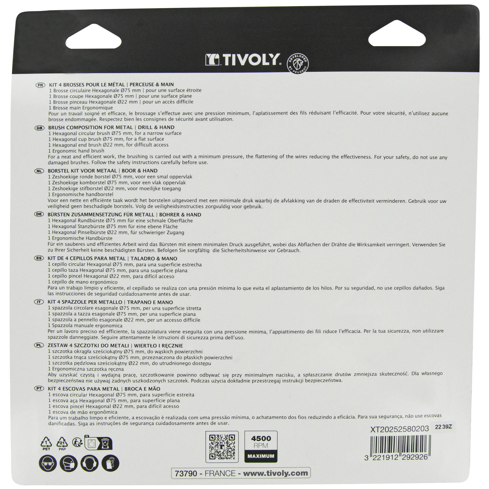 4 piezas: 3 cepillos taladro + 1 cepillo manual ergonómico