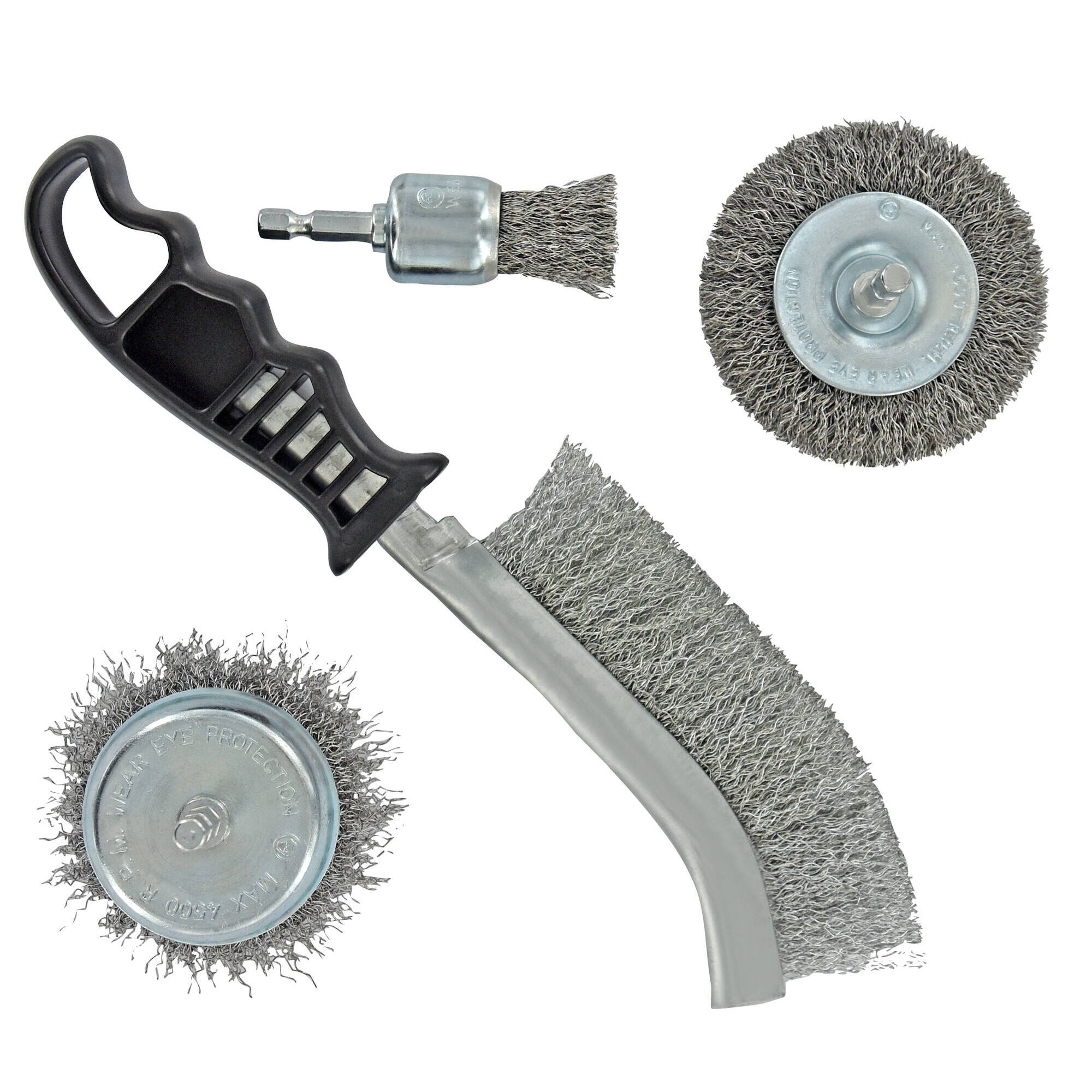 4 piezas: 3 cepillos taladro + 1 cepillo manual ergonómico