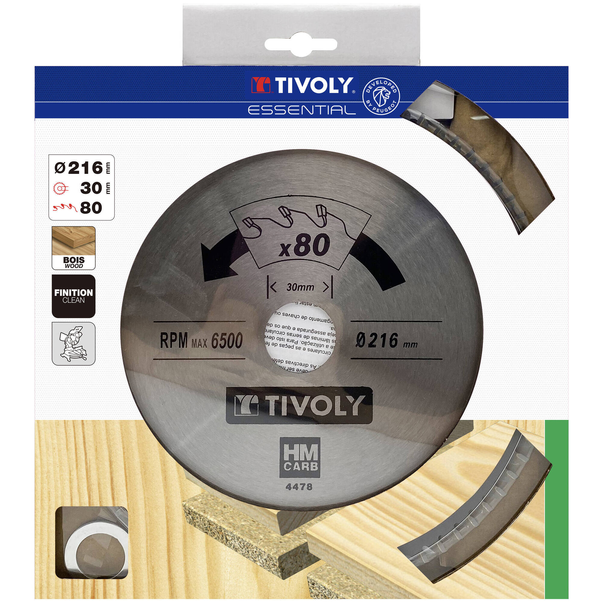 Ø: 216 x Ø2: 30 x Z: 80 / Hoja de sierra circular -Acabado -Para madera dura, estratificada y parqué -Uso en sierra radial (Funda cartón)