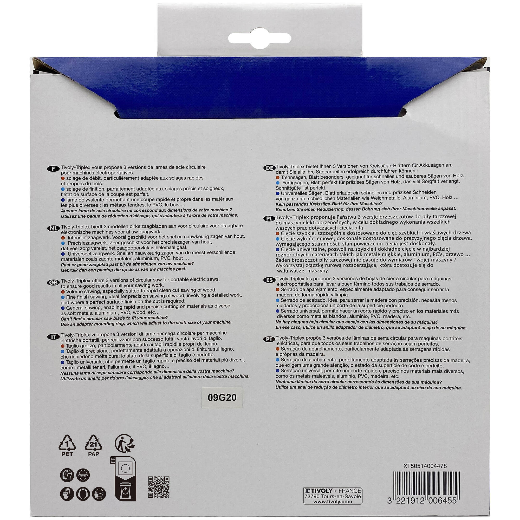 Ø: 216 x Ø2: 30 x Z: 80 / Hoja de sierra circular -Acabado -Para madera dura, estratificada y parqué -Uso en sierra radial (Funda cartón)