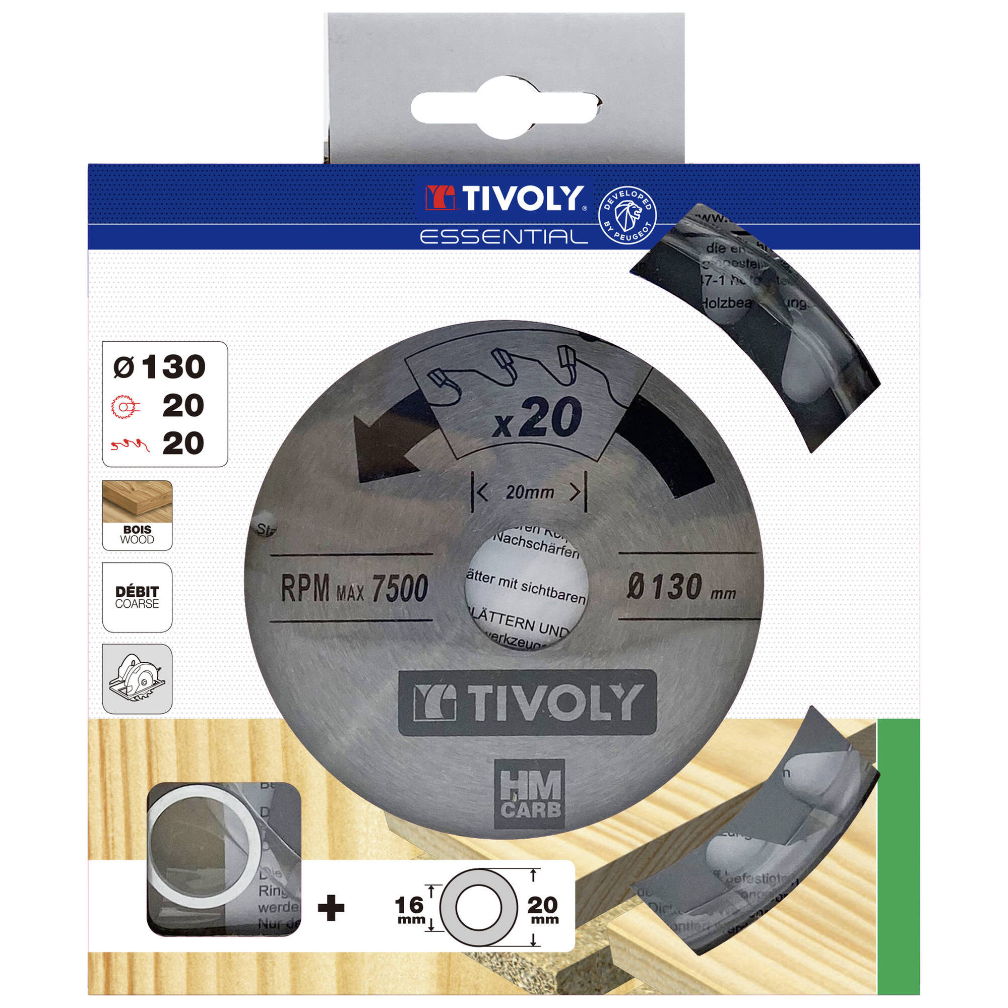 Ø: 130 x Ø2: 20 x Z: 20 / Hoja de sierra circular -Despiece -Para madera y yeso -Uso en sierra portátil (Funda cartón)