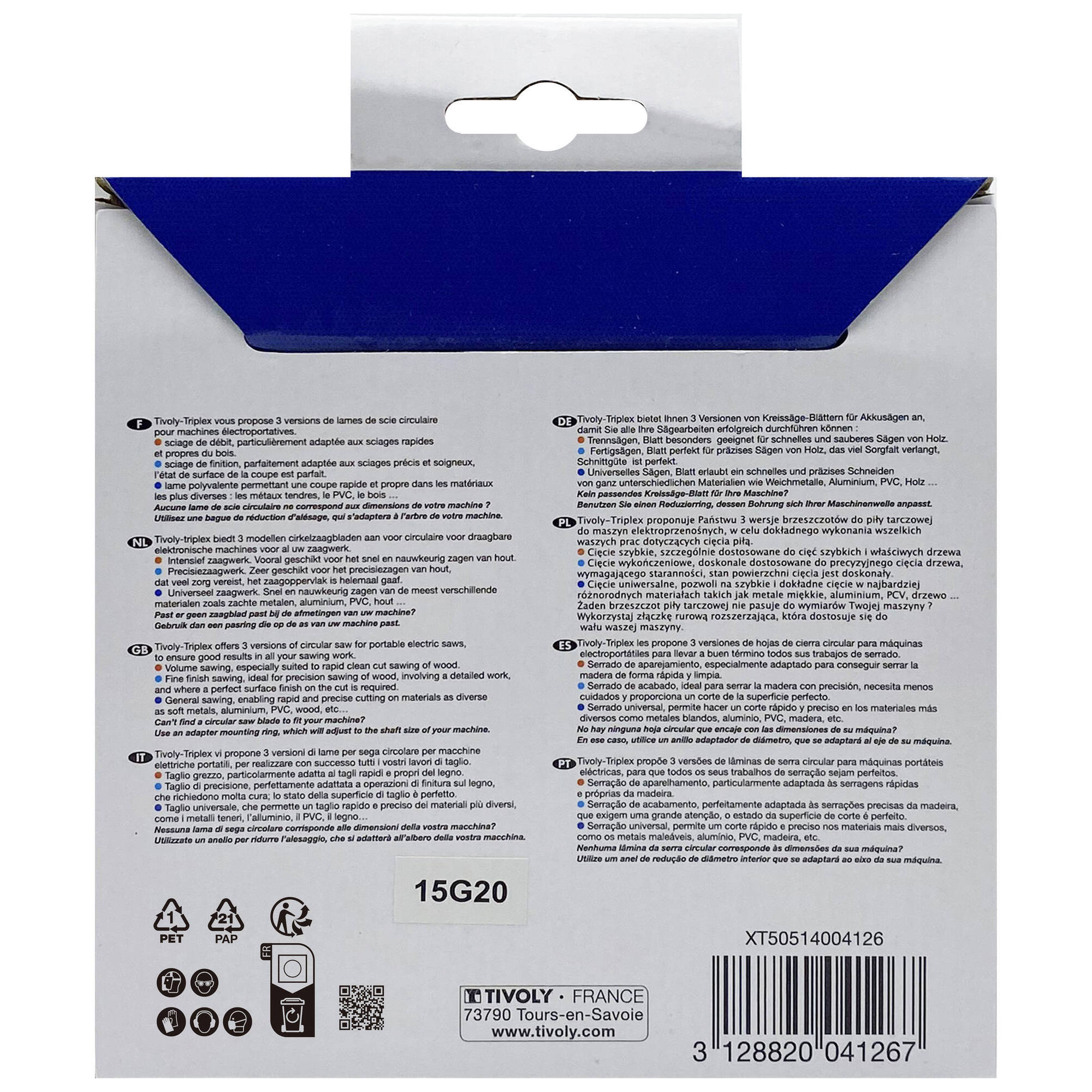 Ø: 130 x Ø2: 20 x Z: 20 / Hoja de sierra circular -Despiece -Para madera y yeso -Uso en sierra portátil (Funda cartón)