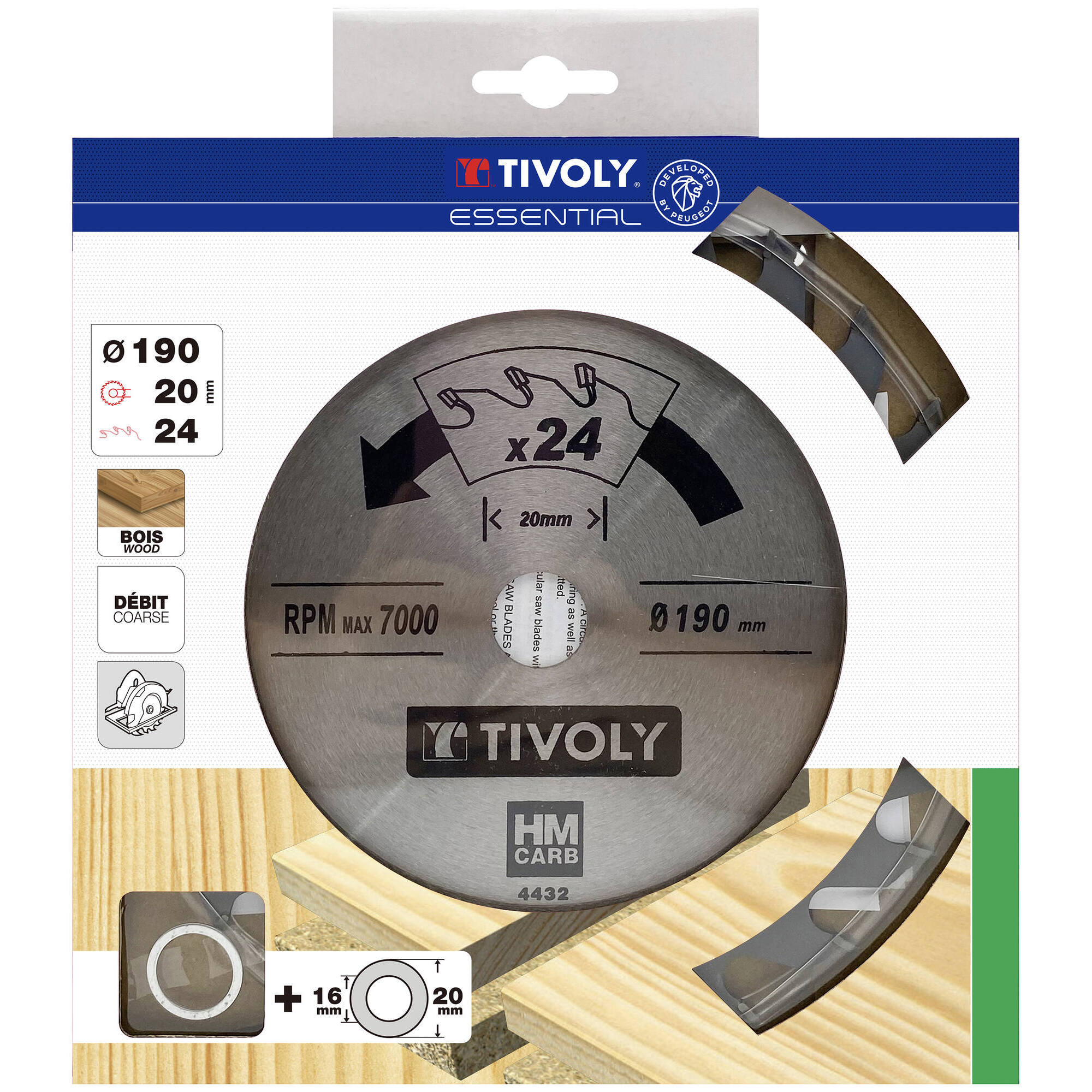 Ø: 190 x Ø2: 20 x Z: 24 / Hoja de sierra circular -Despiece -Para madera y yeso -Uso en sierra portátil (Funda cartón)