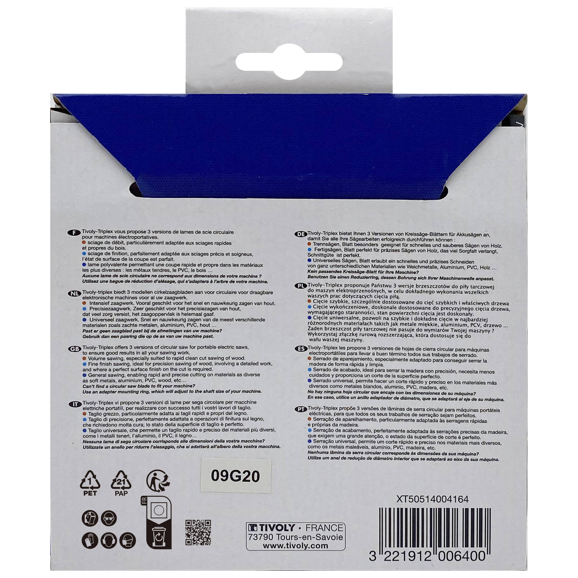 Ø: 130 x Ø2: 20 x Z: 30 / Hojas de sierra circular -Acabado -Para madera dura, estratificada y parqué -Uso en sierra portátil (Funda cartón)