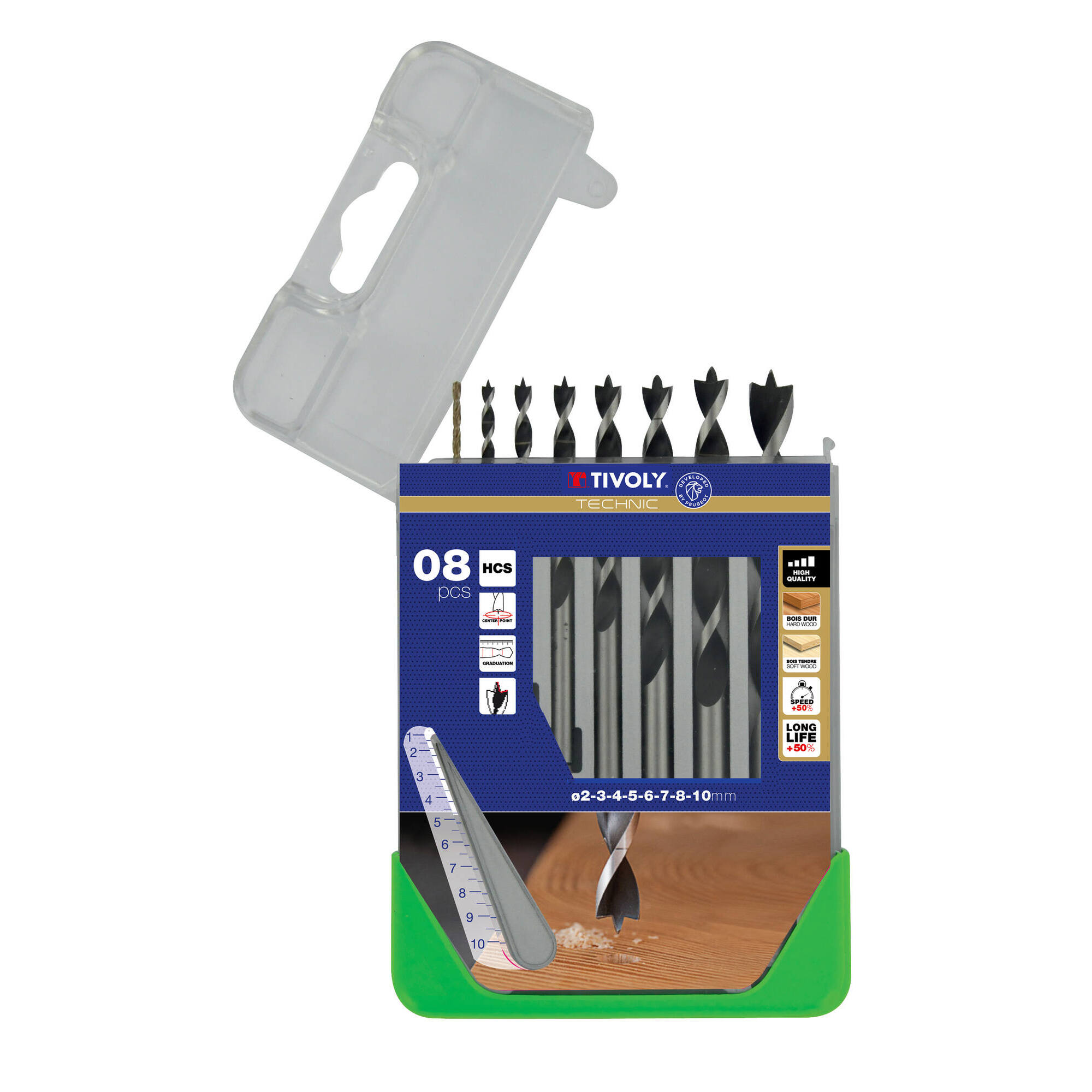 10863870014 - 8 brocas para madera 3 puntas graduadas SLR Ø 2 a 10 mm