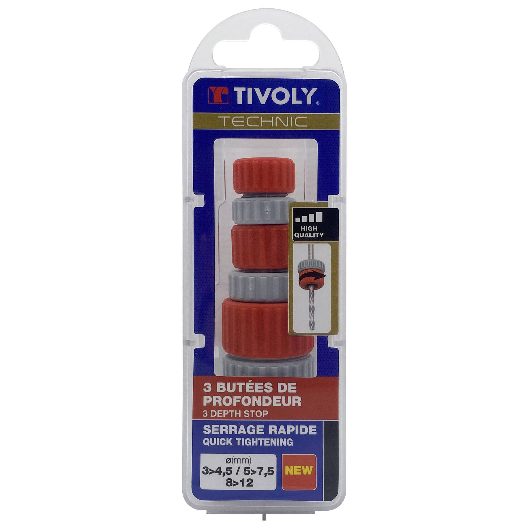 3 topes de profundidad regulables para brocas Ø3-4,5/5-7,5/8-12 mm