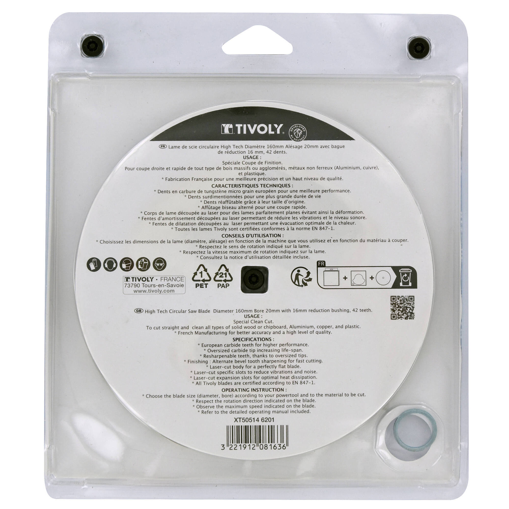 Ø: 160 x Ø2: 20 x Z: 42 / Hojas de sierra circular -Acabado -Para plástico, aluminio y acero inoxidable -Uso en sierra portátil (Estuche blíster)