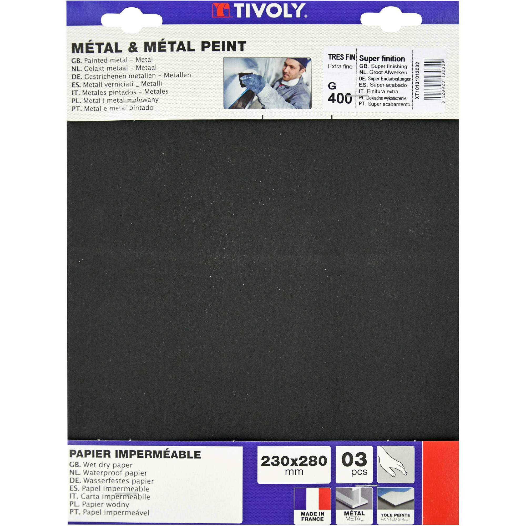 Hojas abrasivas IMPERMEABLE -230x280 mm (Cartoncillo colgante) / Dim 230x280 / Gr : 180
