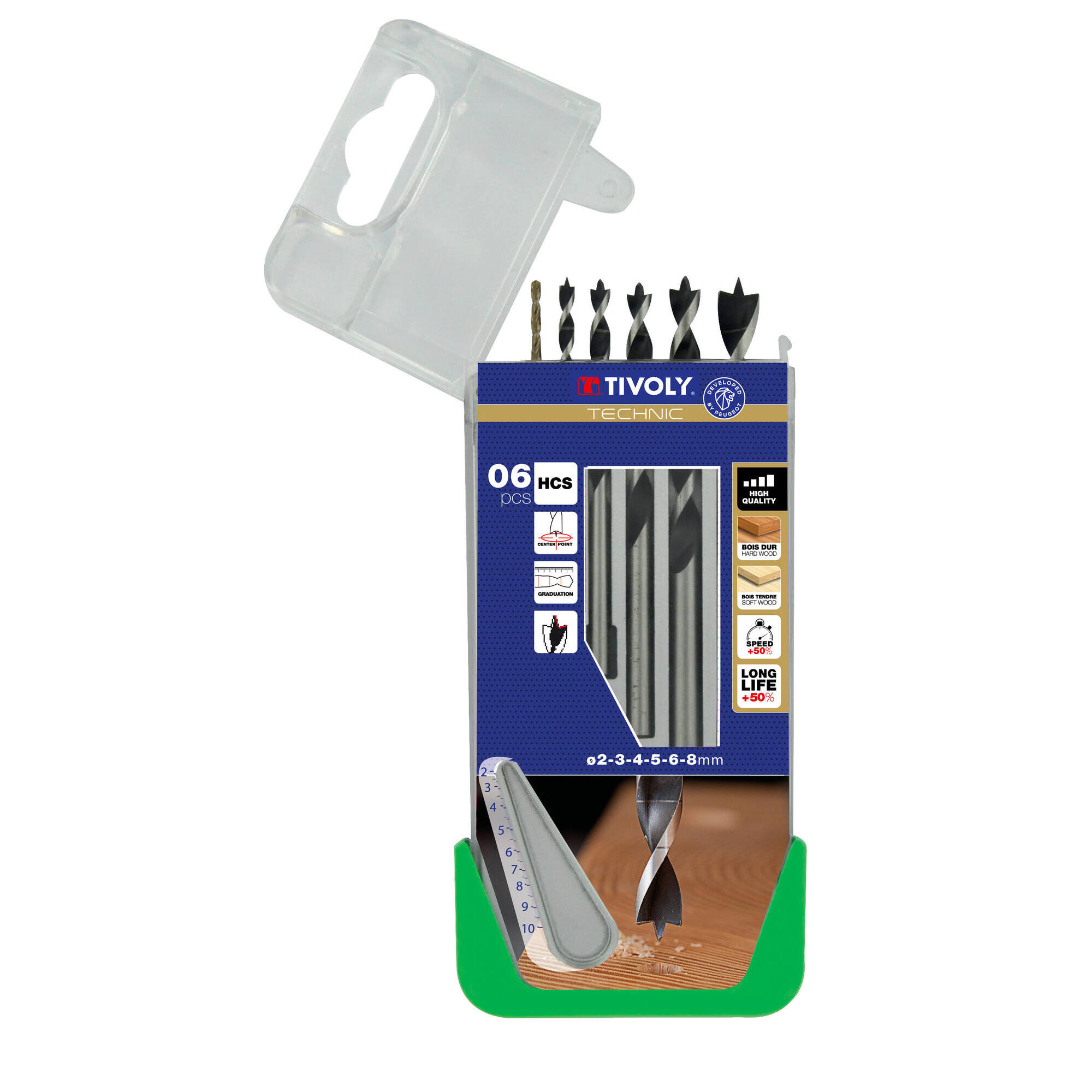 10863870016 - 6 brocas para madera 3 puntas graduadas SLR Ø 2 a 8 mm