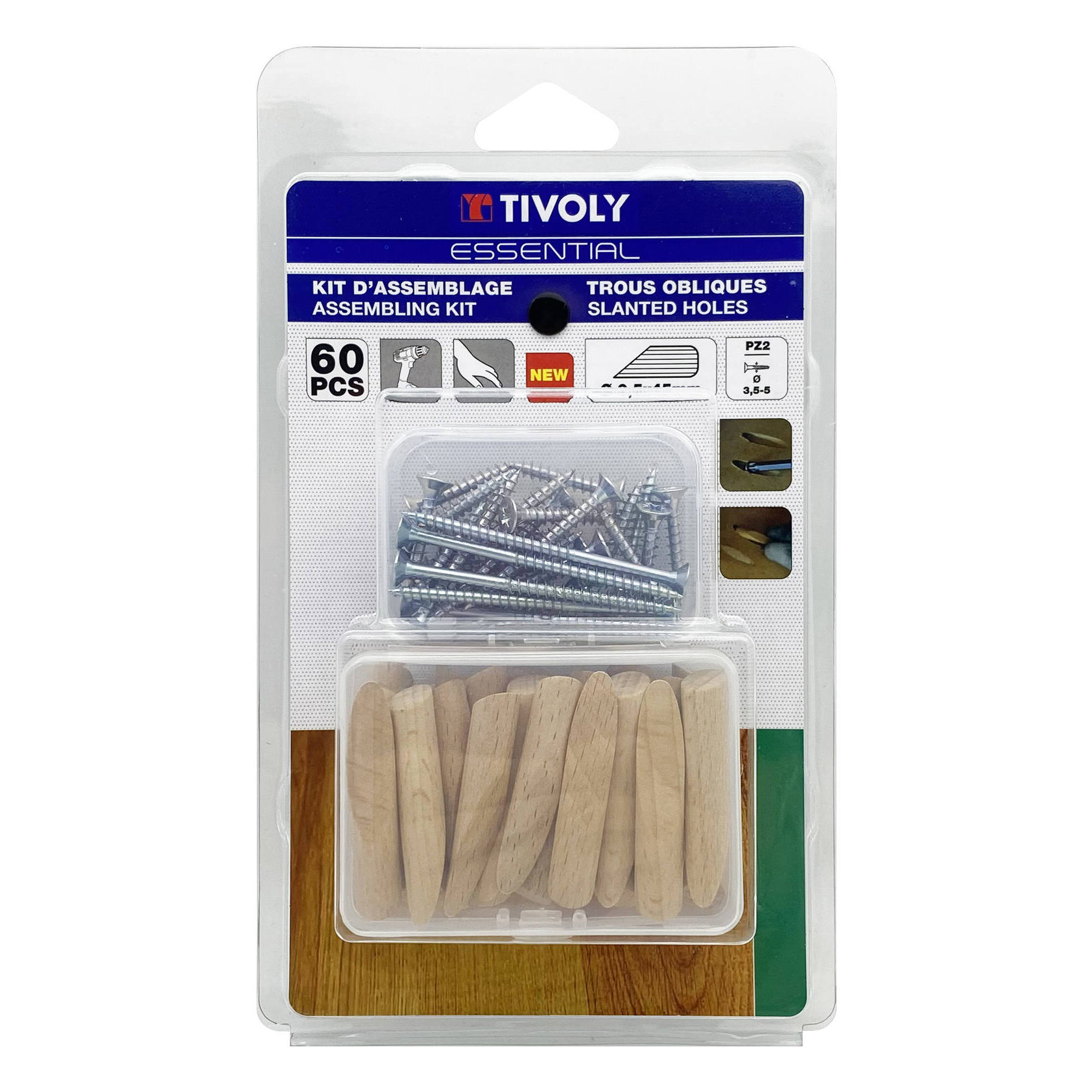 Kit de accesorios de montaje: 30 tacos oblicuos y 30 tornillos PZ2