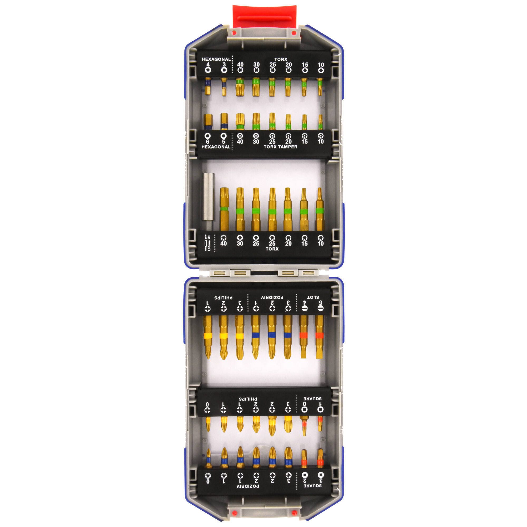48 piezas -47 puntas torsión con recubrimiento TiN con anilla + 1 portapuntas magnético