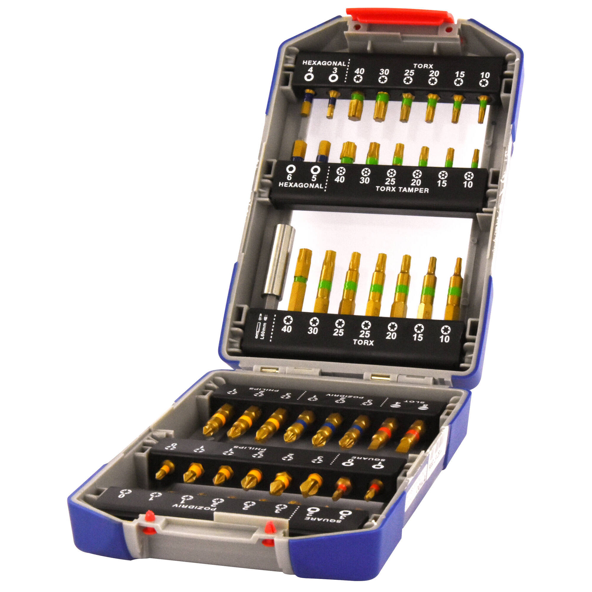 48 piezas -47 puntas torsión con recubrimiento TiN con anilla + 1 portapuntas magnético