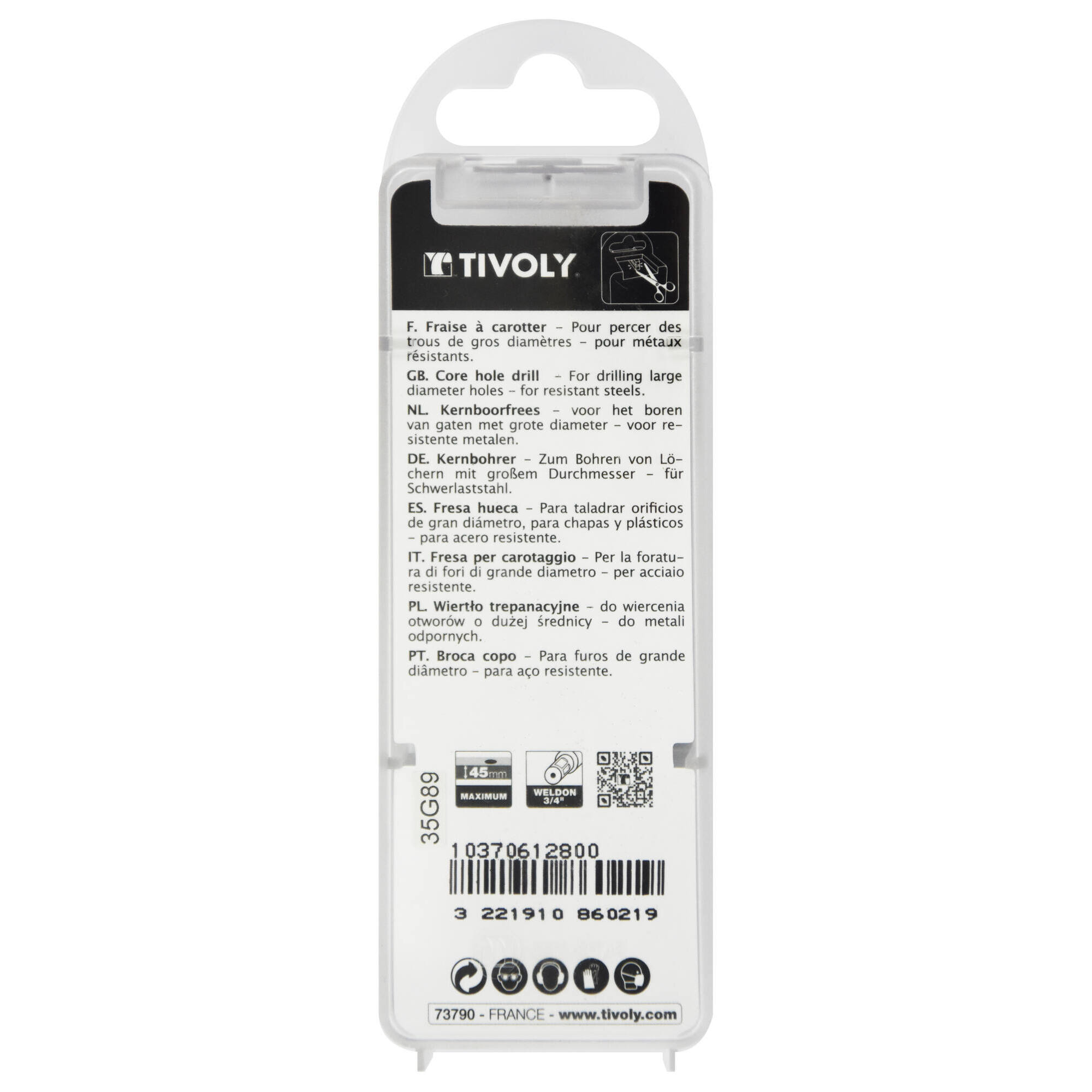 Fresa hueca HSS | Serie larga | Aceros blandos hasta 500 N/mm² (Tubo colgante) Ø: 12 / Øint: 6 / L: 80