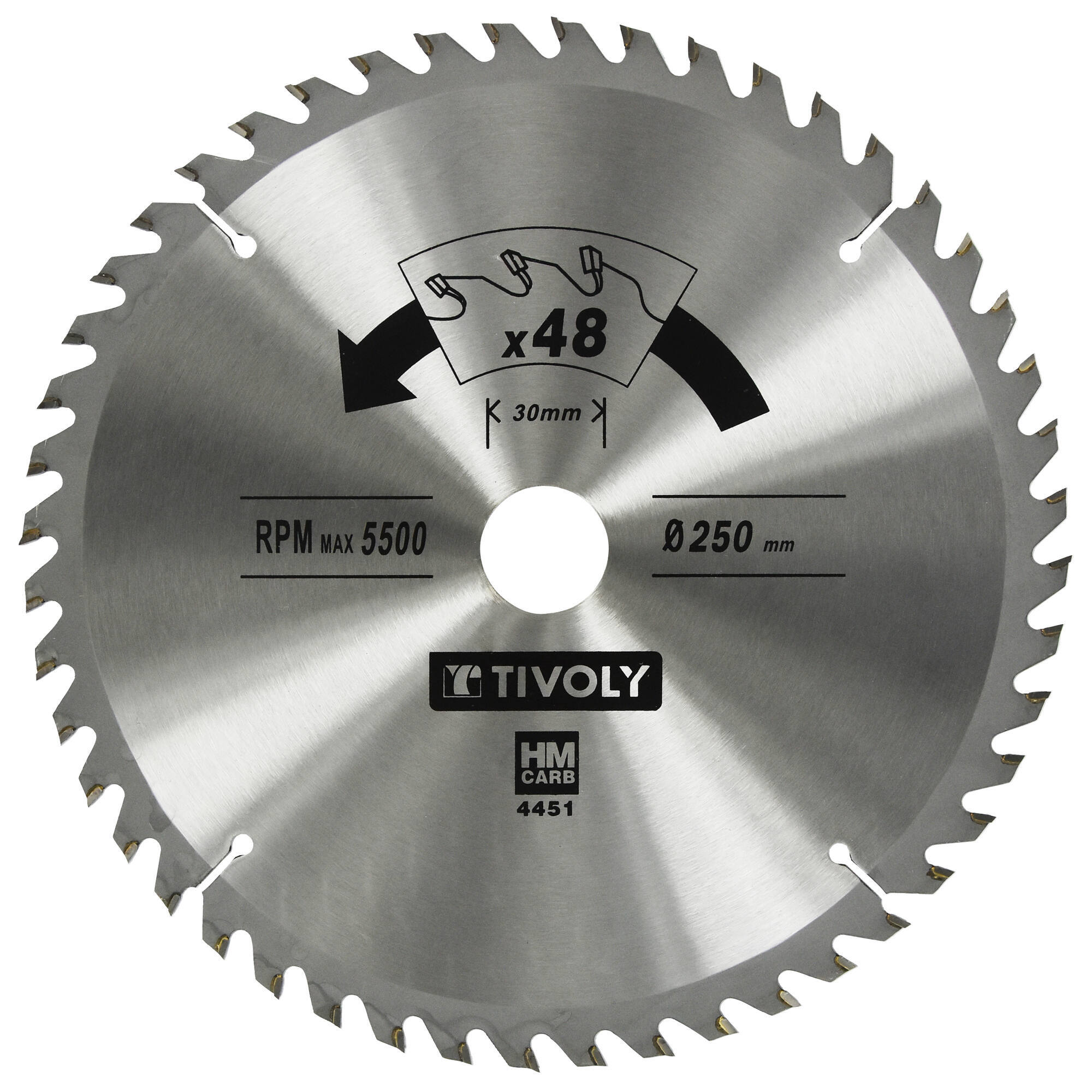 Ø: 250 x Ø2: 30 x Z: 48 / Hojas de sierra circular -Acabado -Para madera dura, estratificada y parqué -Uso en sierra portátil (Funda cartón)