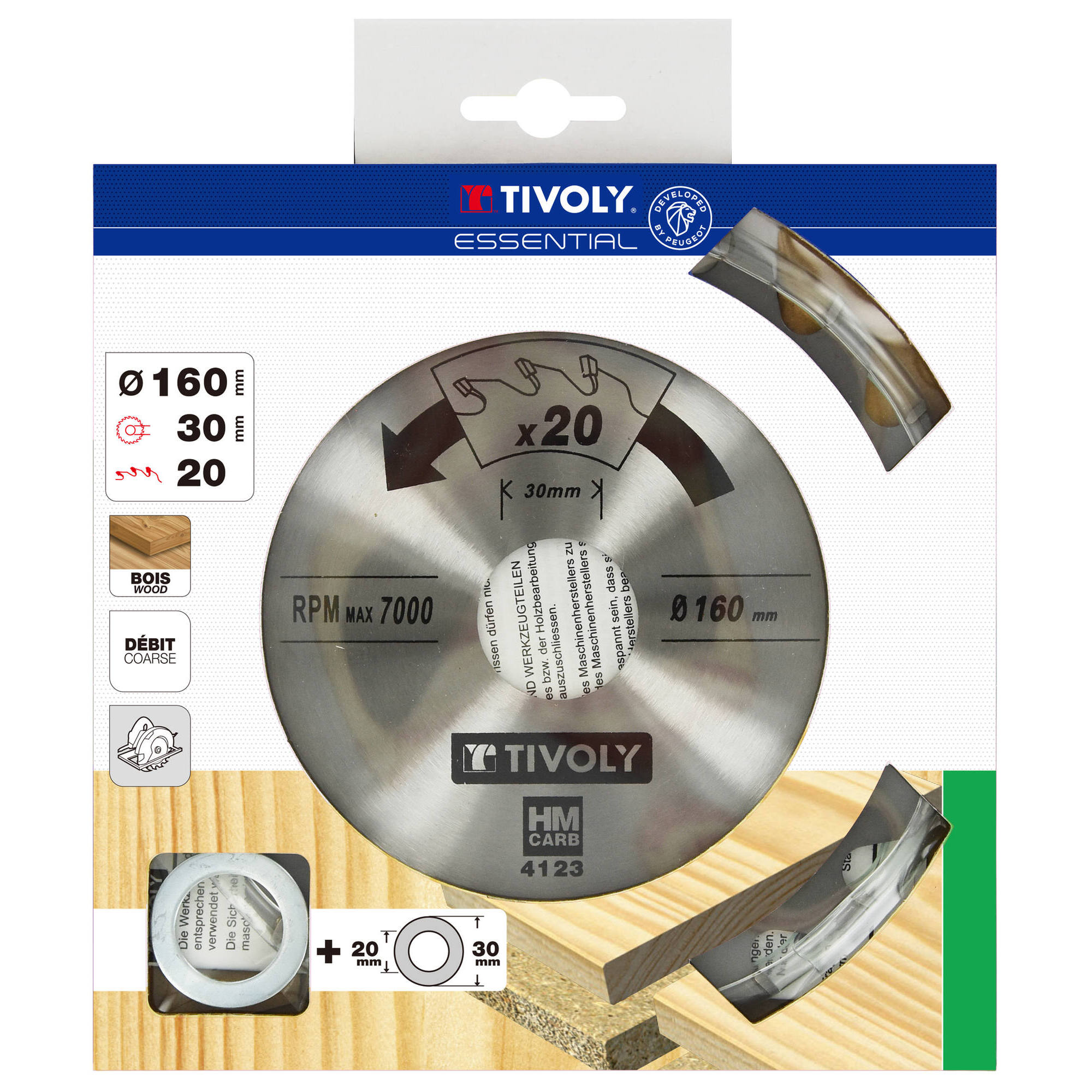 Ø: 160 x Ø2: 30 x Z: 20 / Hoja de sierra circular -Despiece -Para madera y yeso -Uso en sierra portátil (Funda cartón)