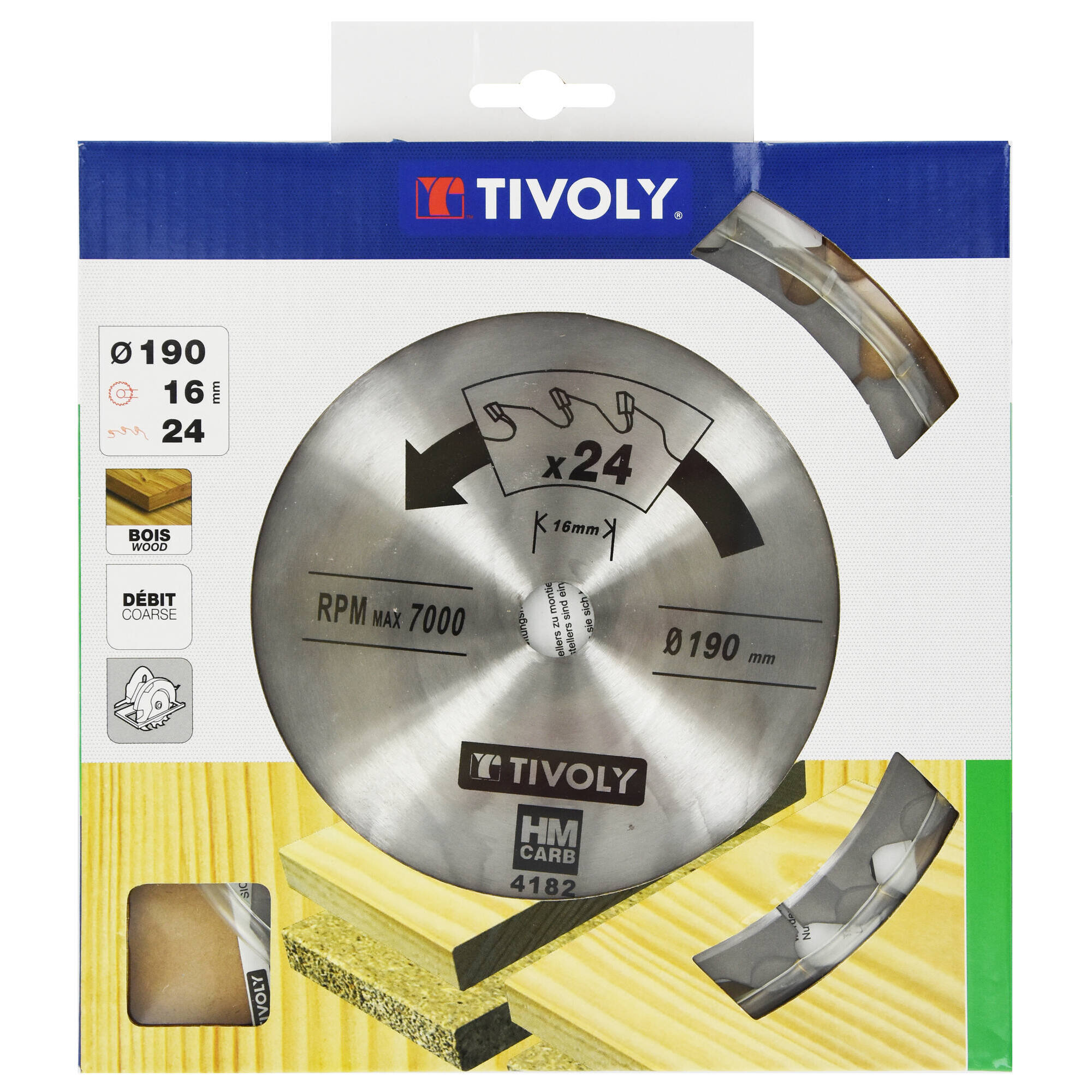 Ø: 190 x Ø2: 16 x Z: 24 / Hoja de sierra circular -Despiece -Para madera y yeso -Uso en sierra portátil (Funda cartón)