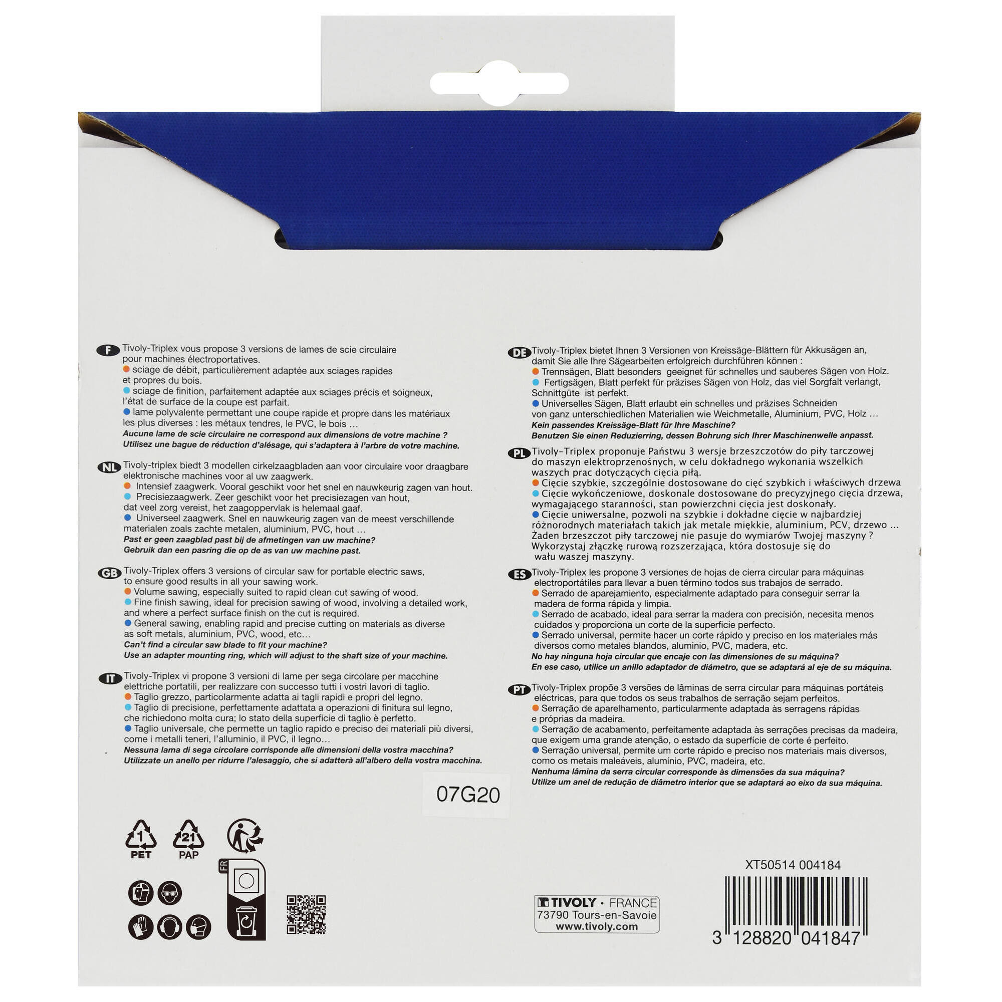 Ø: 184 x Ø2: 20 x Z: 24 / Hoja de sierra circular -Despiece -Para madera y yeso -Uso en sierra portátil (Funda cartón)