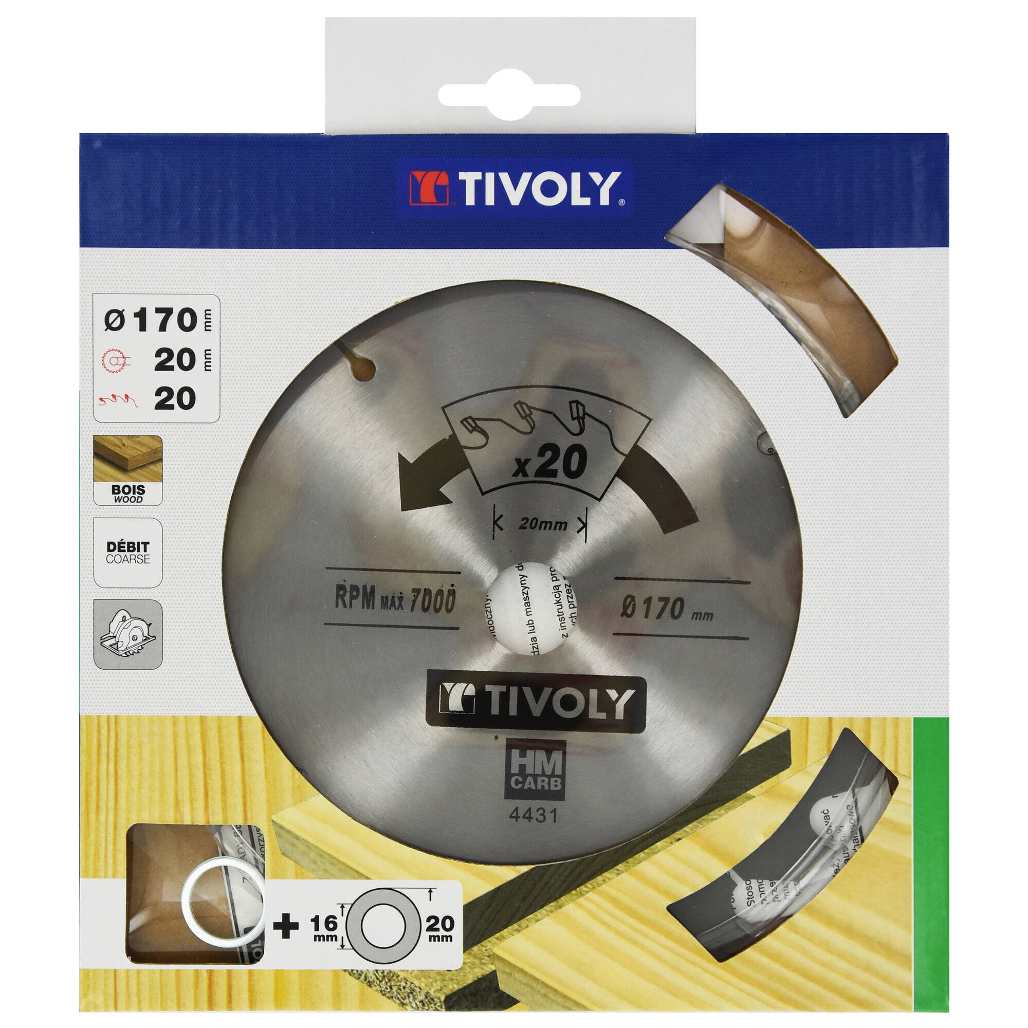 Ø: 170 x Ø2: 20 x Z: 20 / Hoja de sierra circular -Despiece -Para madera y yeso -Uso en sierra portátil (Funda cartón)