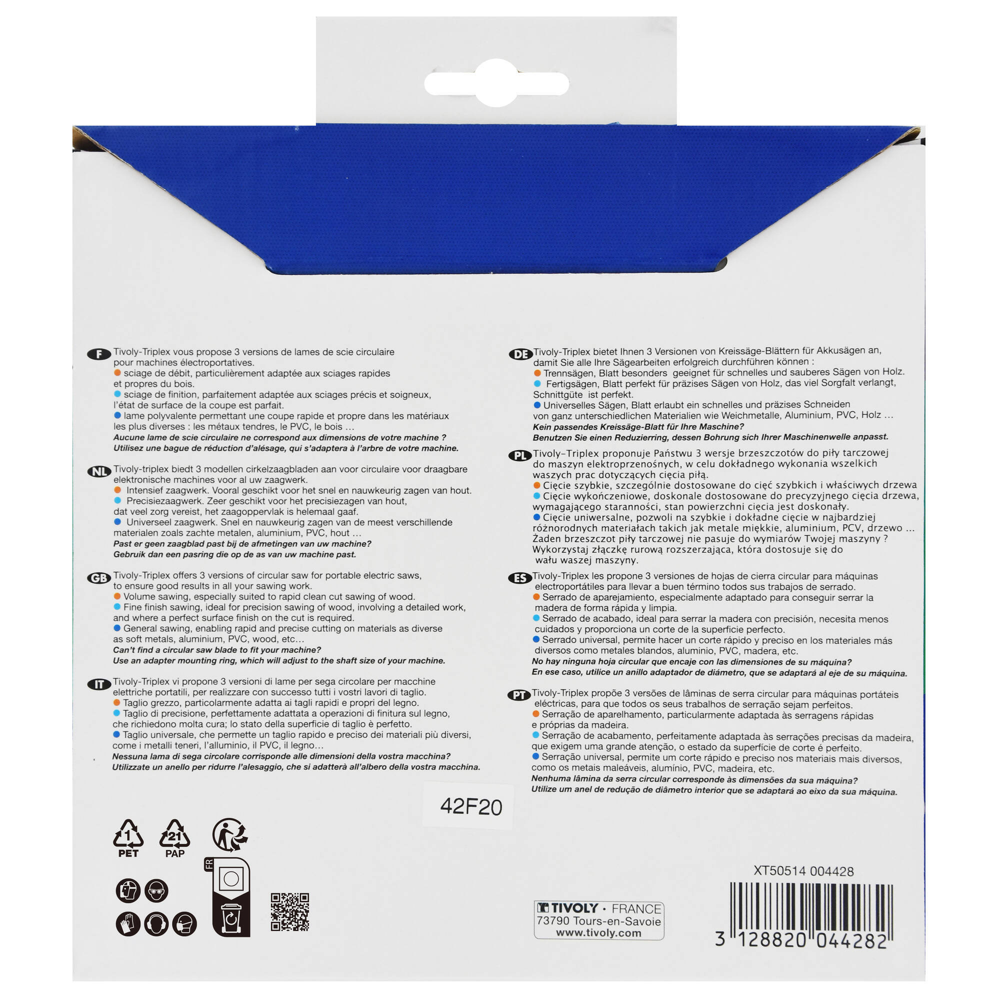 Ø: 180 x Ø2: 20 x Z: 40 / Hojas de sierra circular -Acabado -Para madera dura, estratificada y parqué -Uso en sierra portátil (Funda cartón)