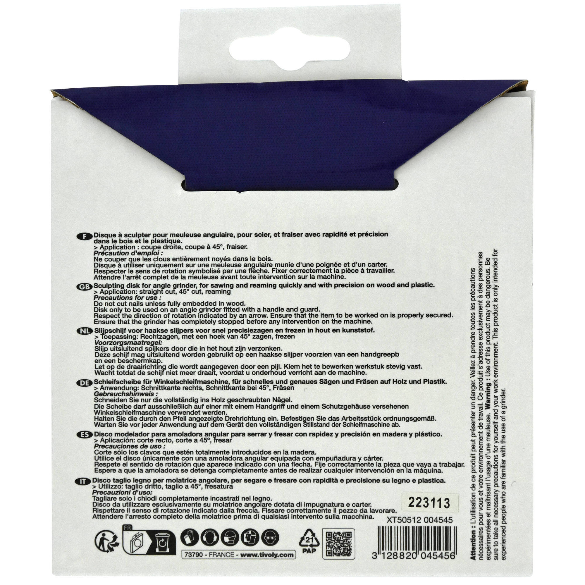 Ø: 125 x Ø2: 22.2 x Z: 12 / Disco de corte - Para madera y madera con clavos - Uso en amoladora (Funda cartón)