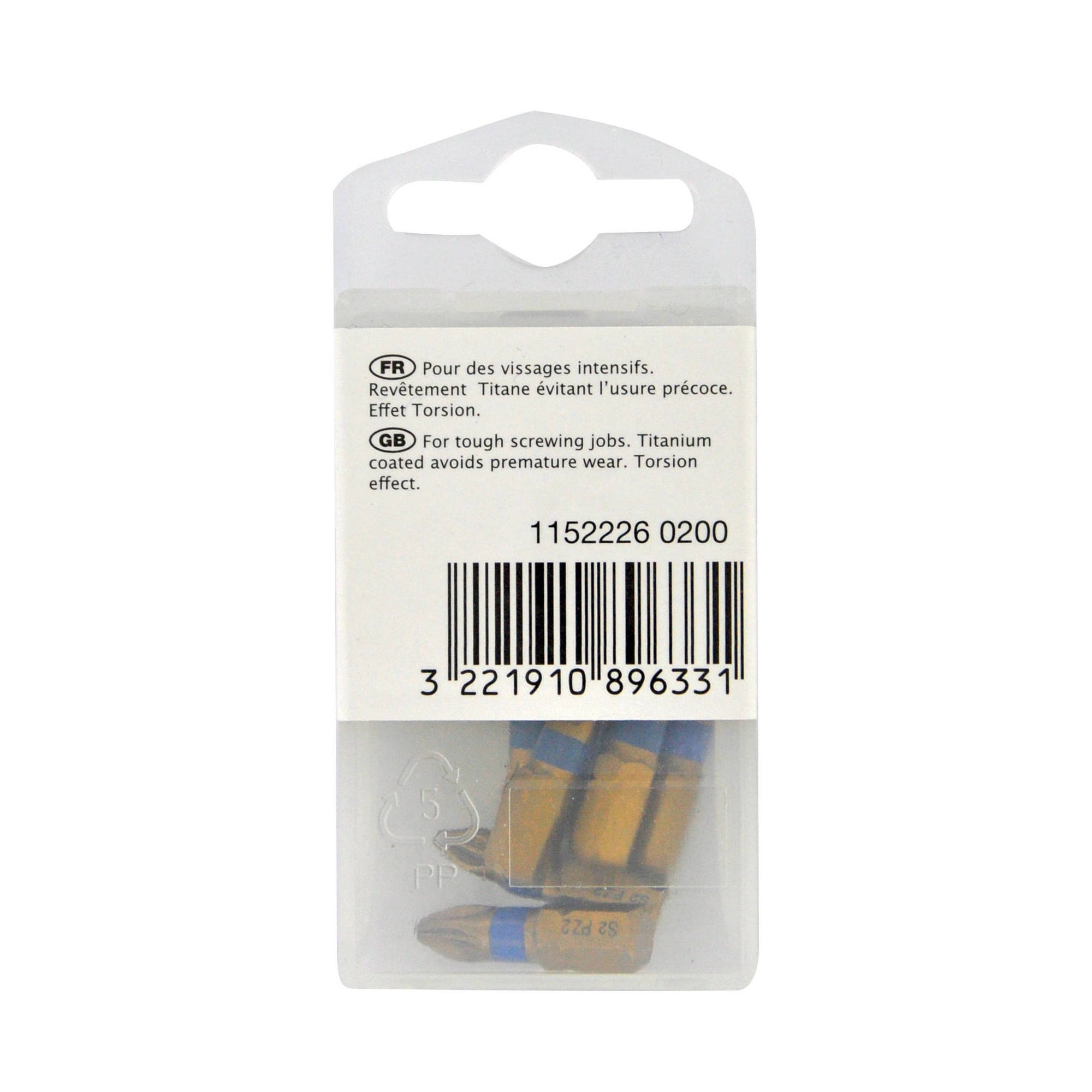 Punta de atornillar -Torsión TiN -Para tornillo Pozidriv (Caja colgante) N°: N2 / L: 25