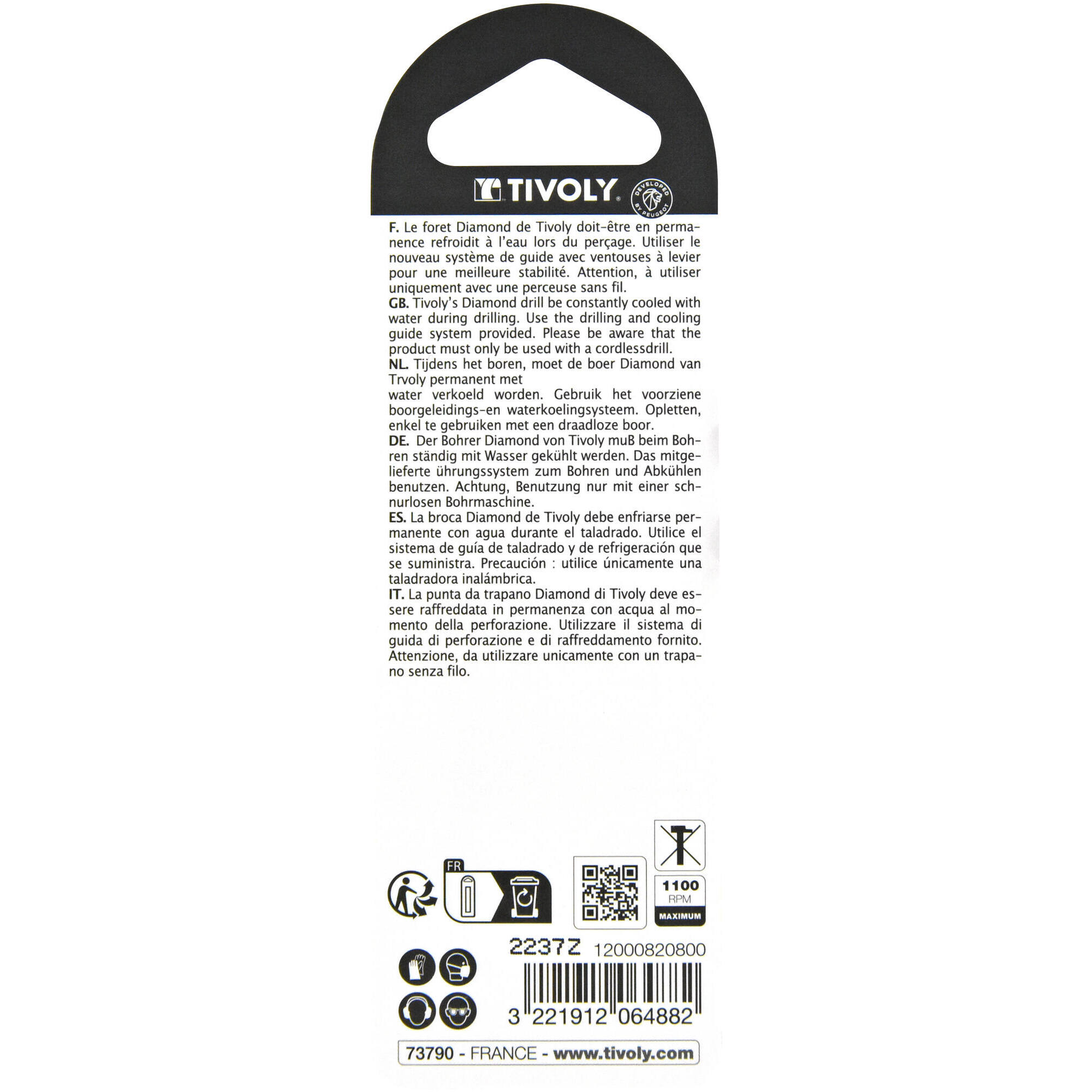 Ø: 8 / Broca diamantada taladrado con refrigeración -Mango hexagonal (Blíster) / L: 55