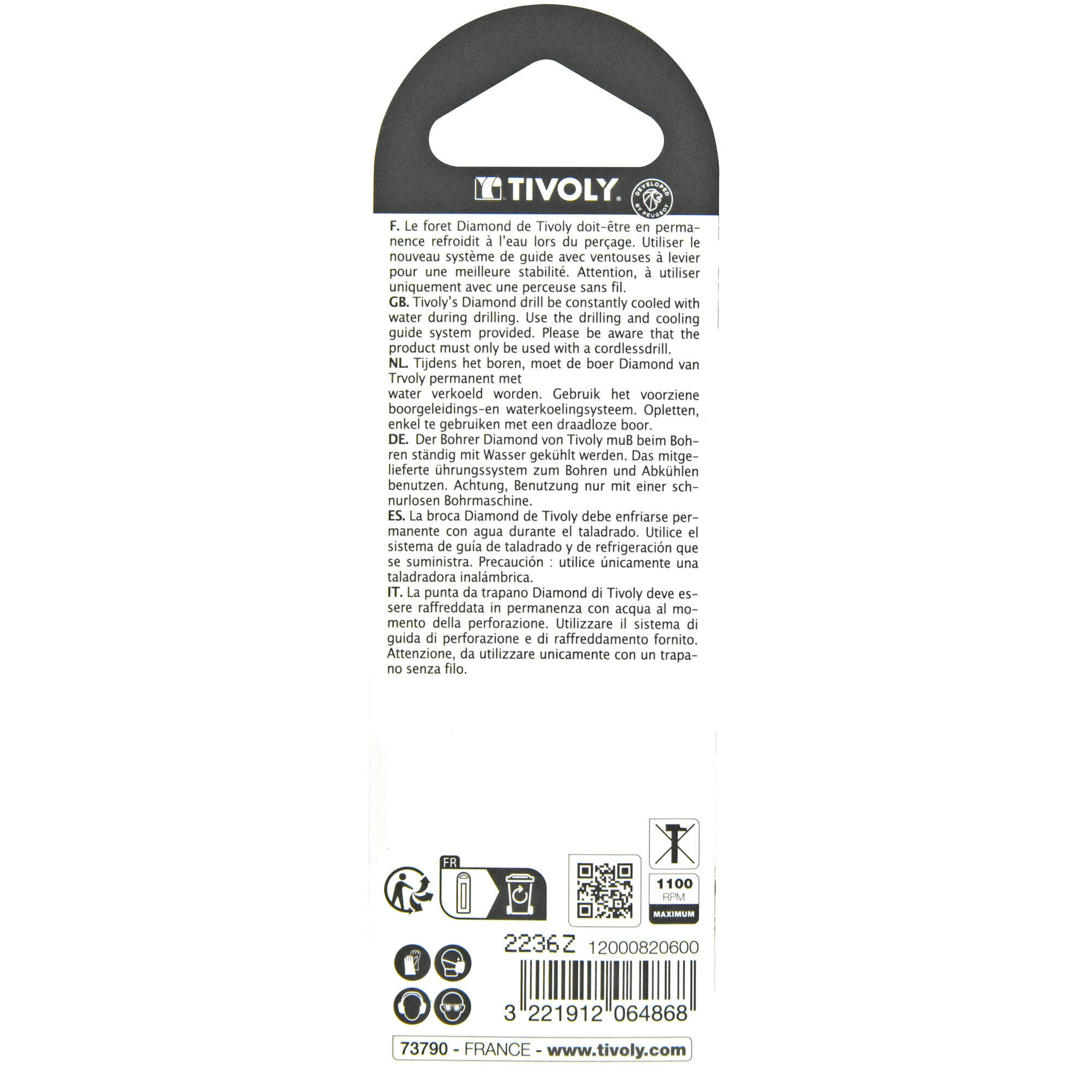 Ø: 6 / Broca diamantada taladrado con refrigeración -Mango hexagonal (Blíster) / L: 55