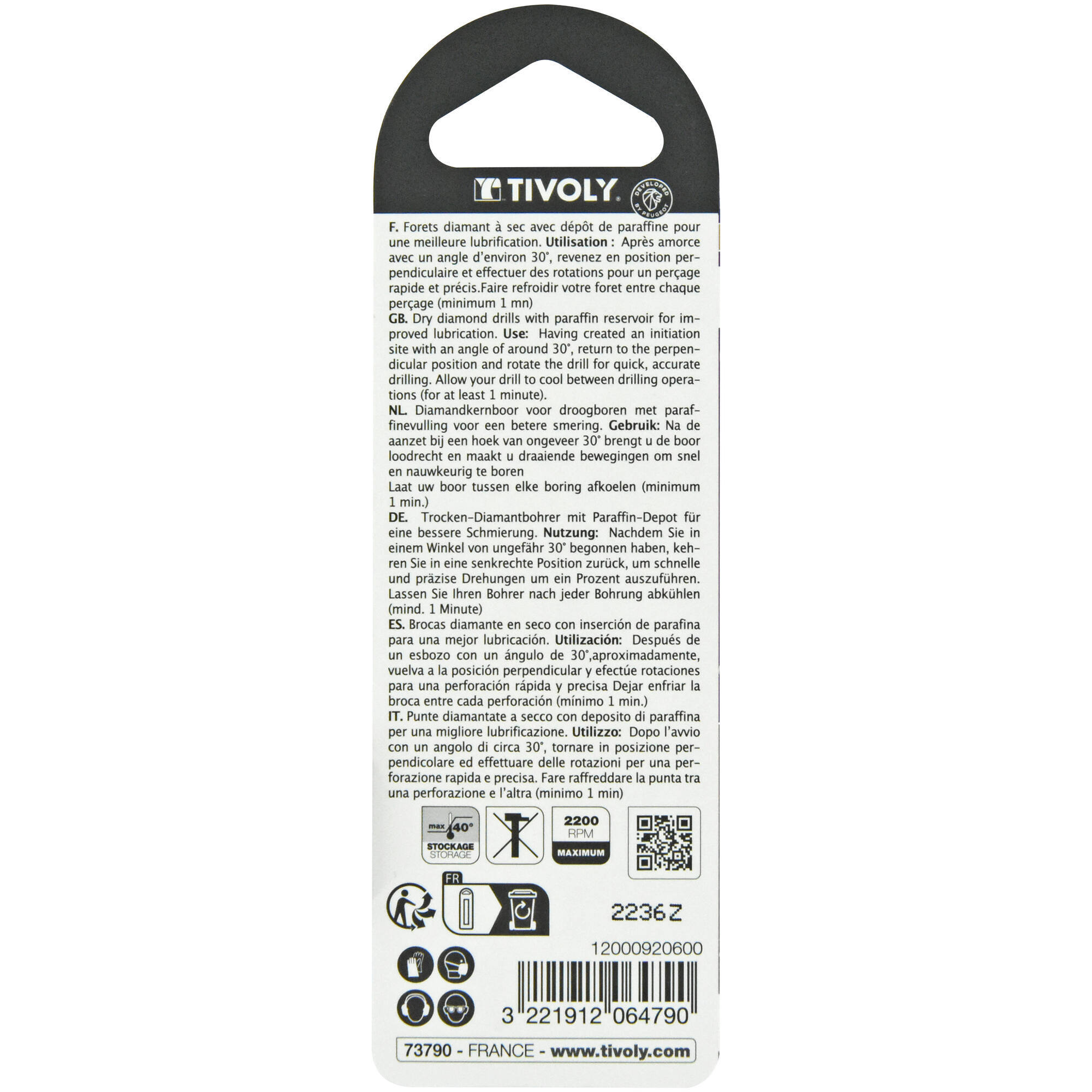 Ø: 6 / Broca diamantada taladrado en seco -Mango hexagonal (Blíster) / L: 65