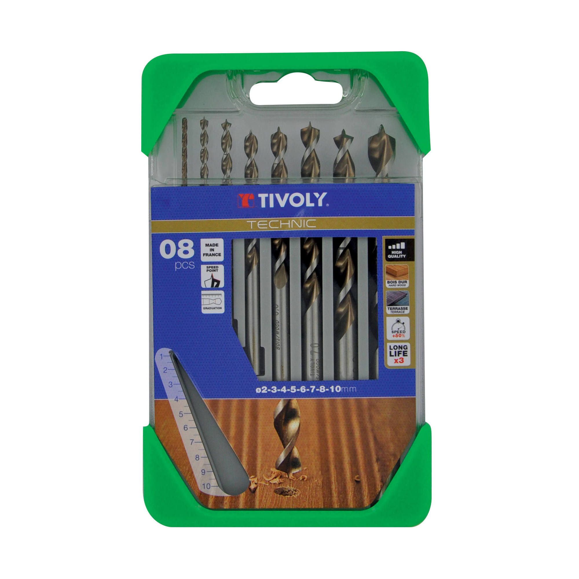 8 brocas para madera speed point Ø 2 a 10 mm