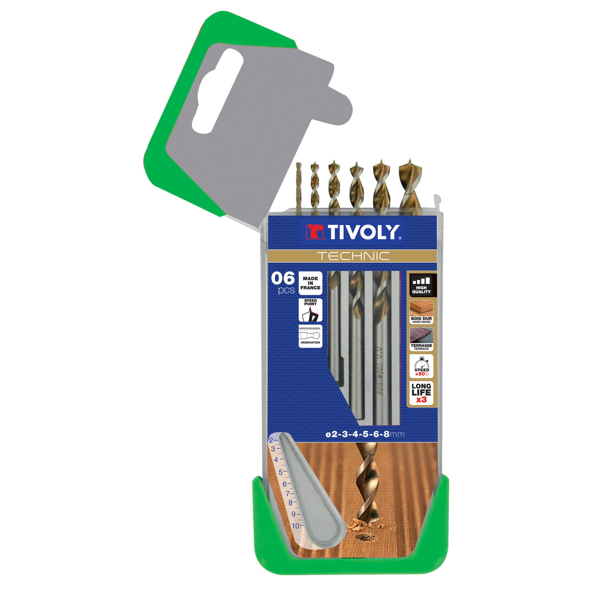 10864070002 - 6 brocas para madera speed point Ø 2 a 8 mm