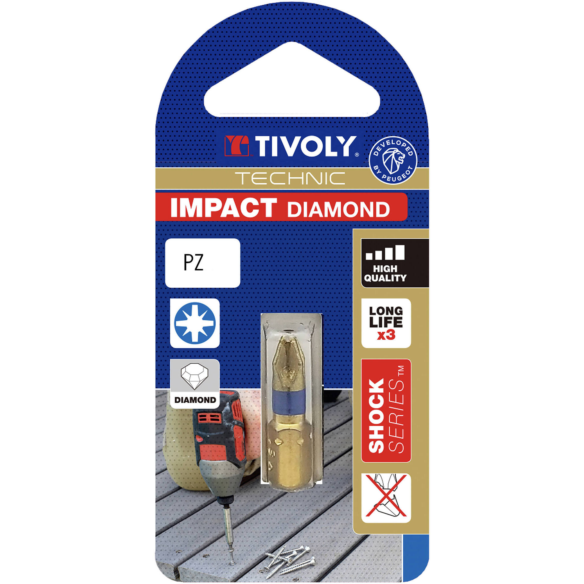 Punta de atornillar -Torsión diamante IMPACTO -Para tornillo Pozidriv (Blíster) N°: N2 / L: 25