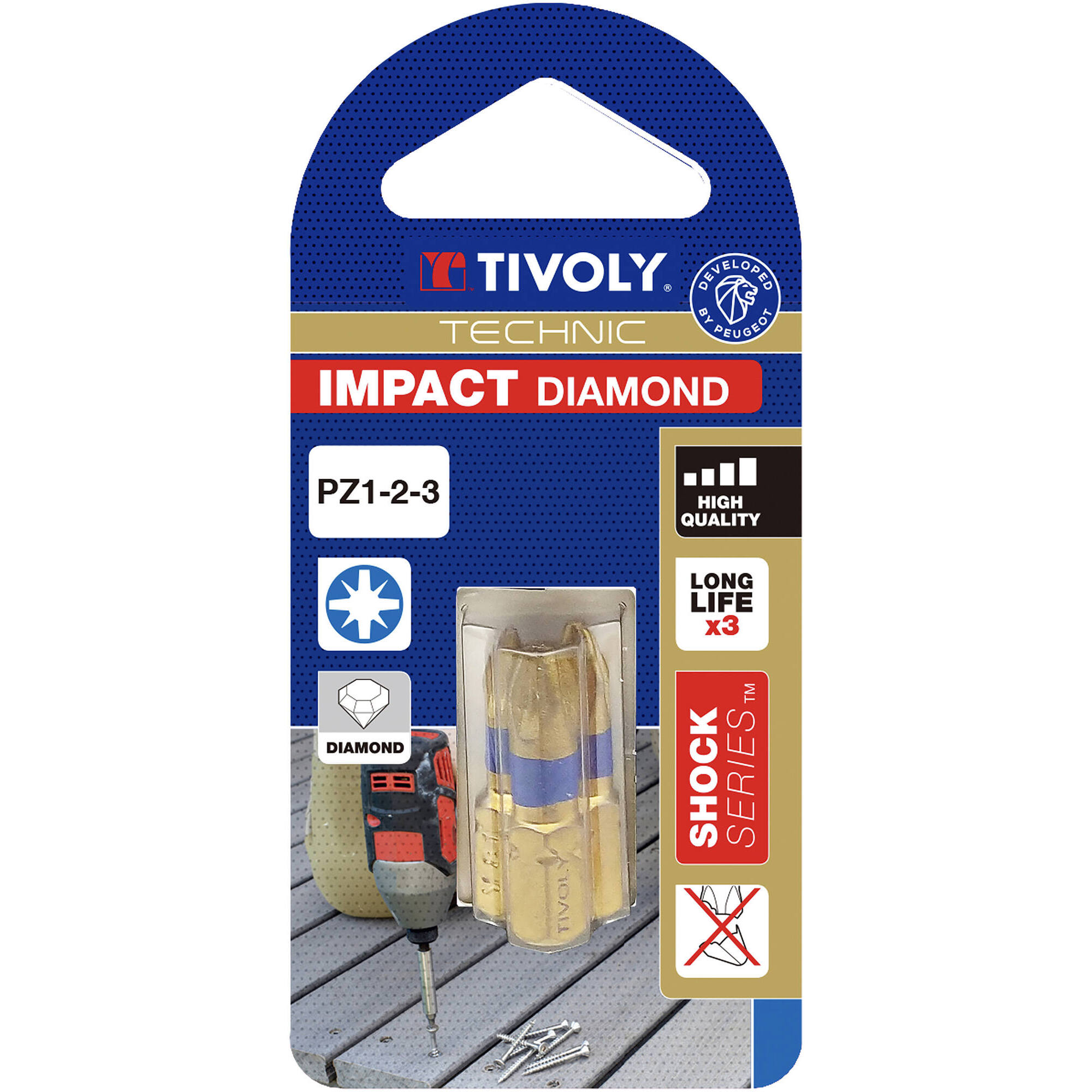 Punta de atornillar -Torsión diamante IMPACTO -Para tornillo Pozidriv (Blíster) N°: N1-2-3 / L: 25