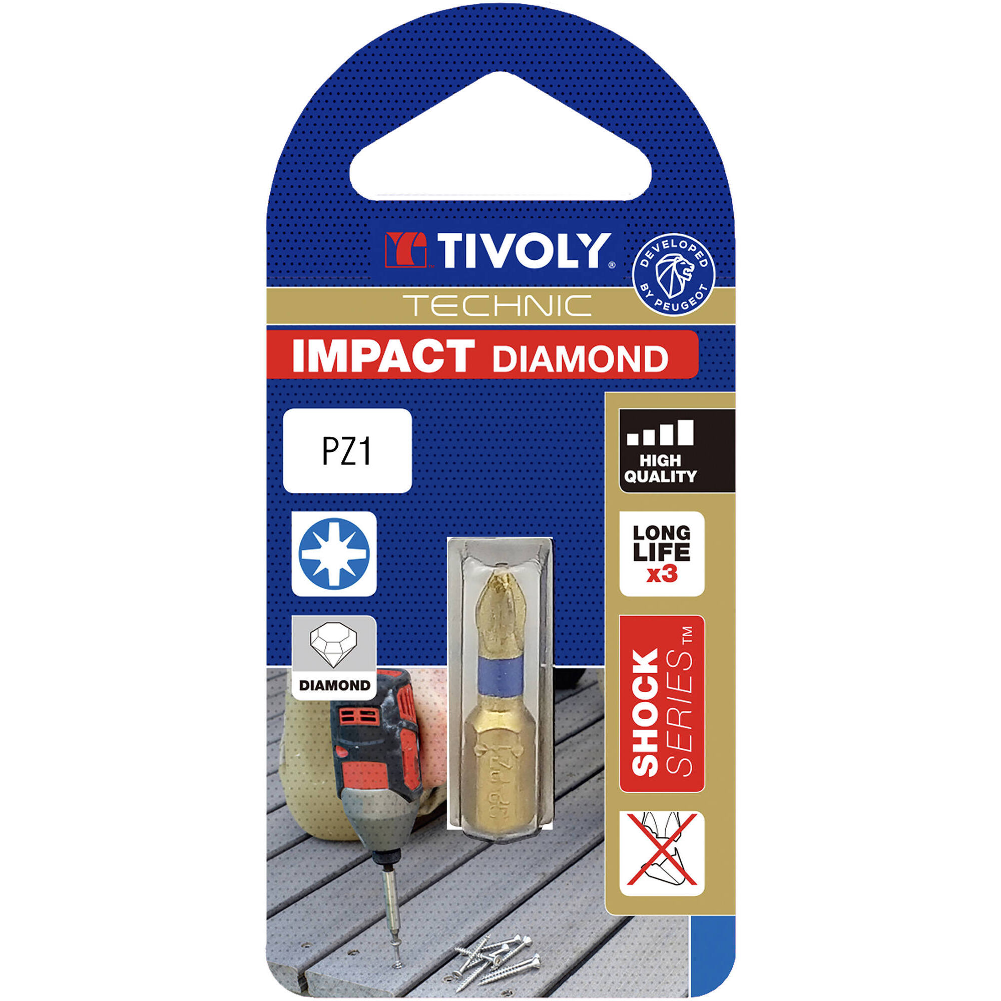 Punta de atornillar -Torsión diamante IMPACTO -Para tornillo Pozidriv (Blíster) N°: N1 / L: 25