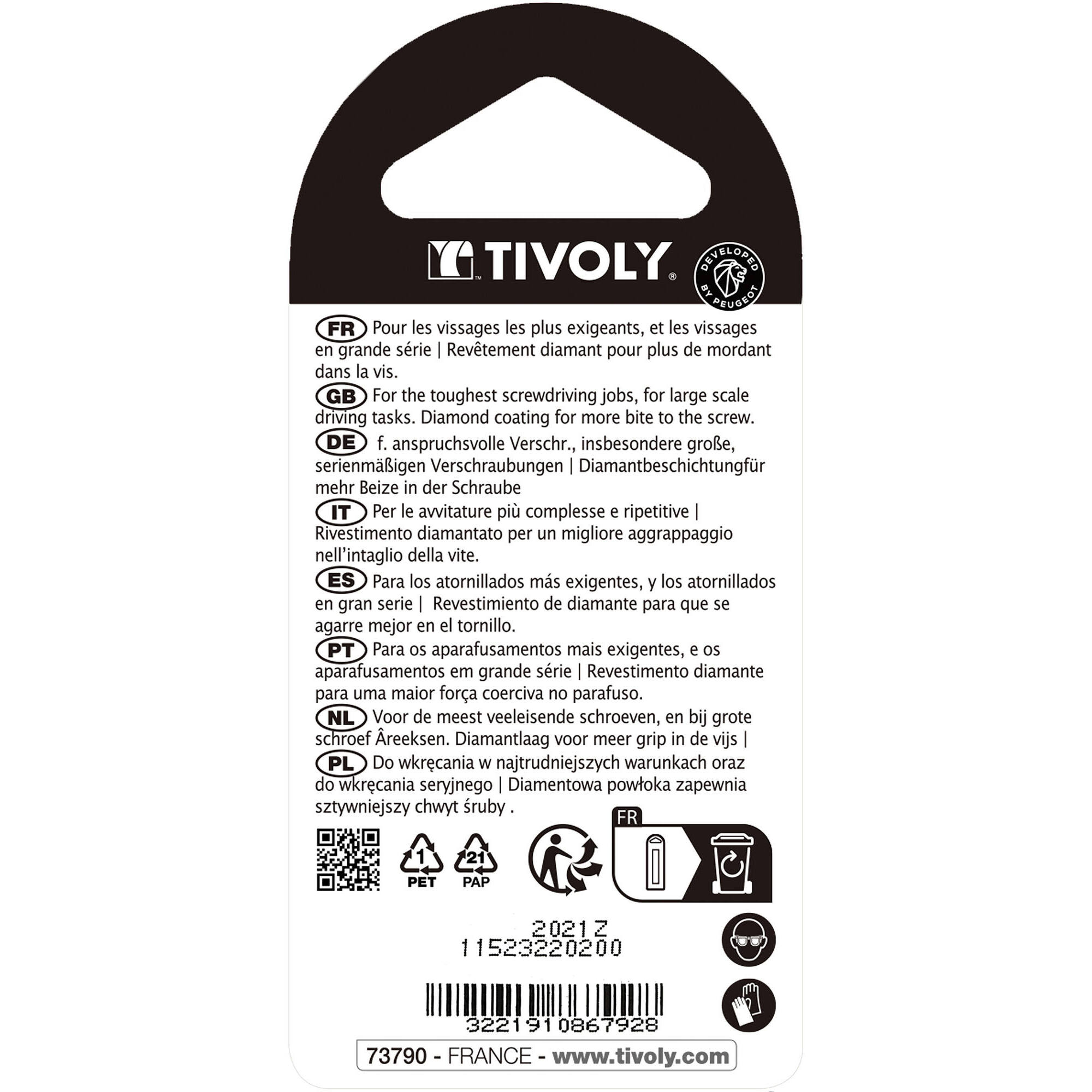 Punta de atornillar -Torsión diamante IMPACTO -Para tornillo Pozidriv (Blíster) N°: N2 / L: 25