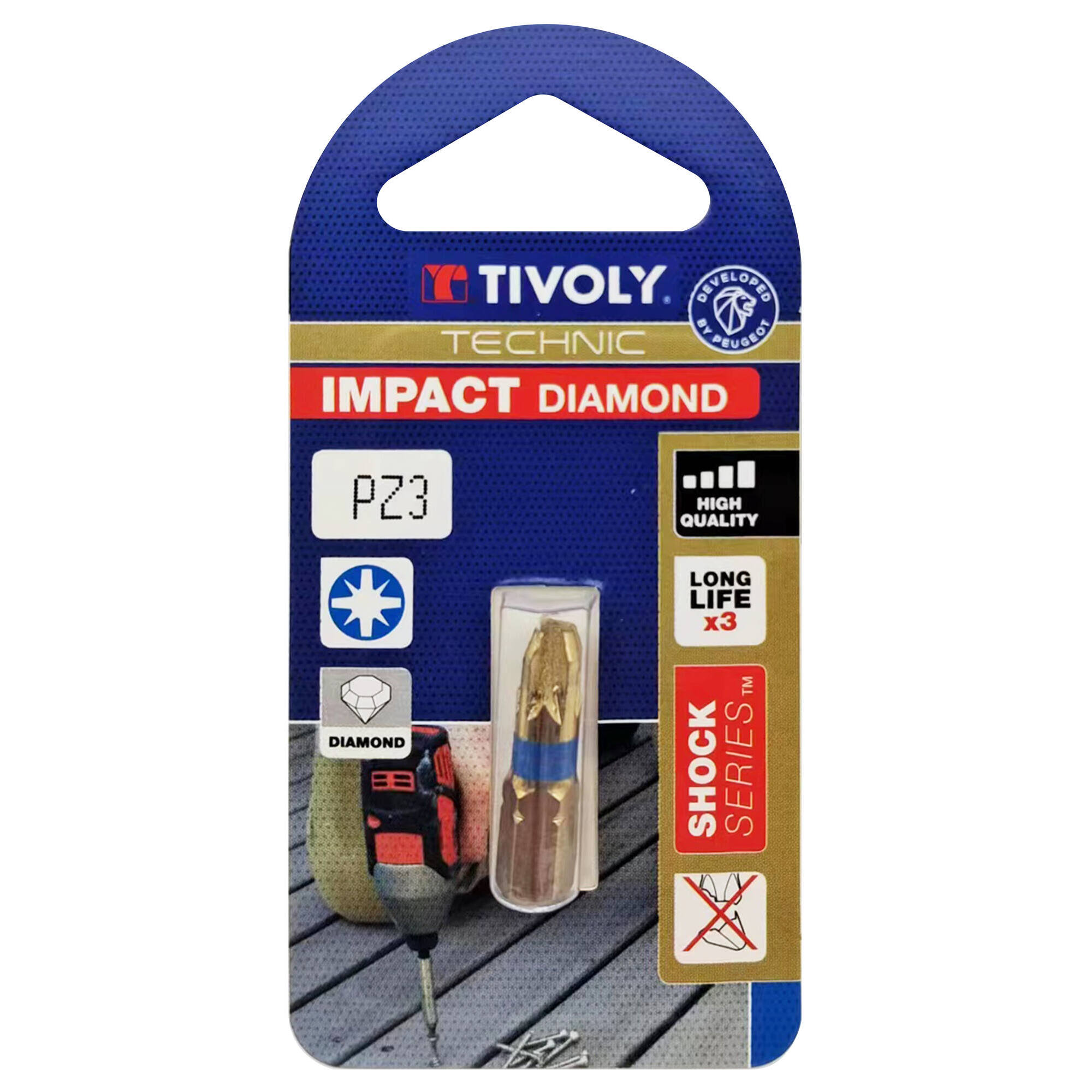 Punta de atornillar -Torsión diamante IMPACTO -Para tornillo Pozidriv (Blíster) N°: N3 / L: 25